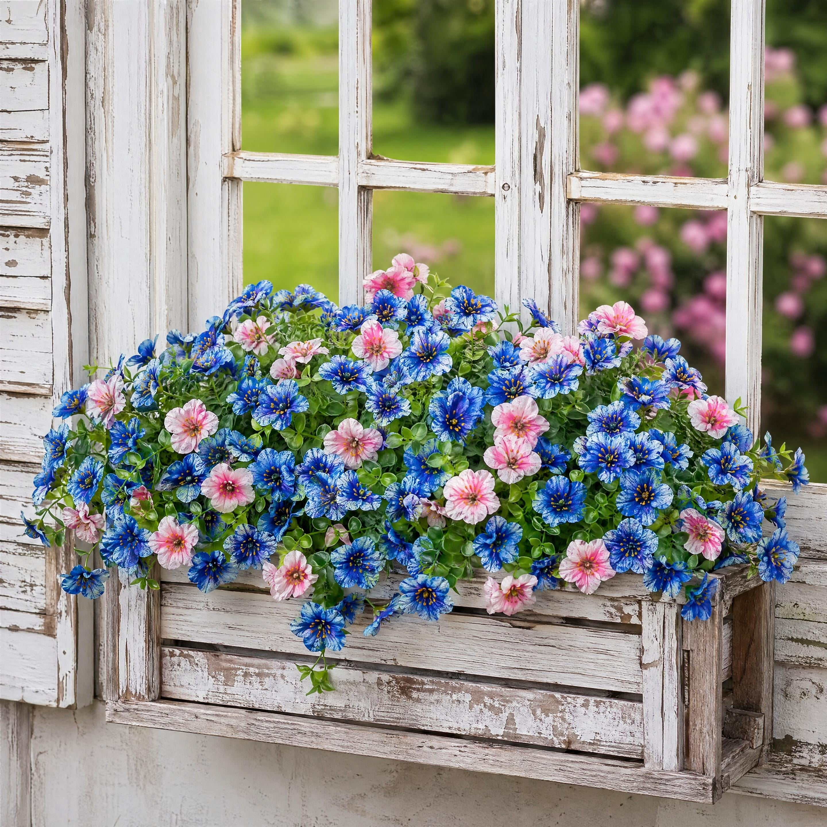 YIFEN Artificial Autumn Flowers UV-Resistant Outdoor Fall Decor (Blue, 12 Bundles) yg2gb