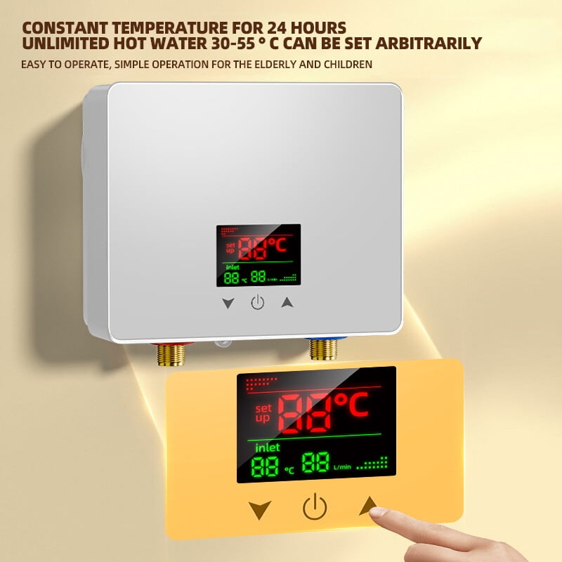 LEXKUYI Electric Tankless Water Heater, Instant Hot Water System with Remote Control and Digital Display (110V, 3500W) ek0dp