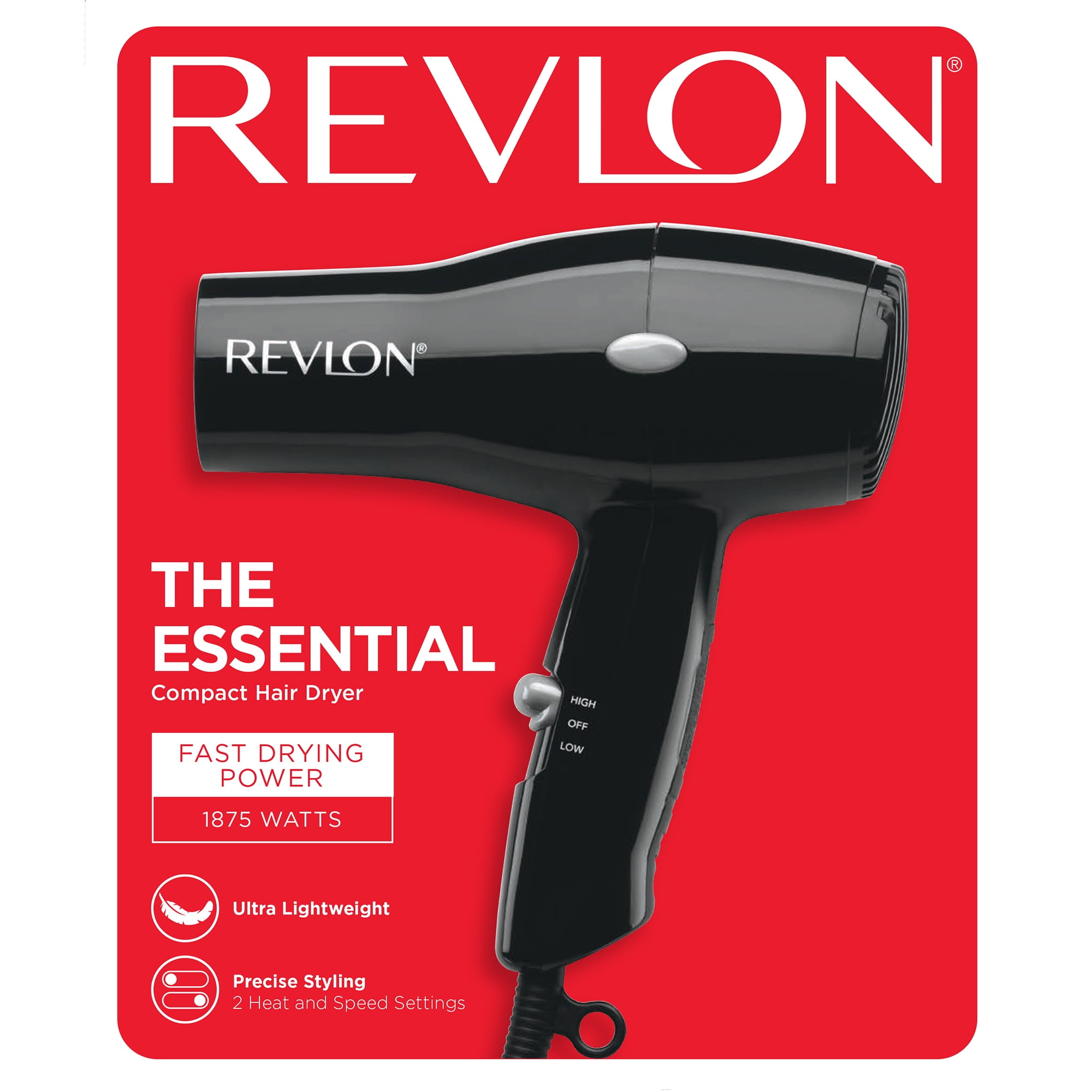 Revlon 1875W Compact Hair Dryer, Lightweight Travel Blow Dryer (Black, 1 Unit) dxjbq