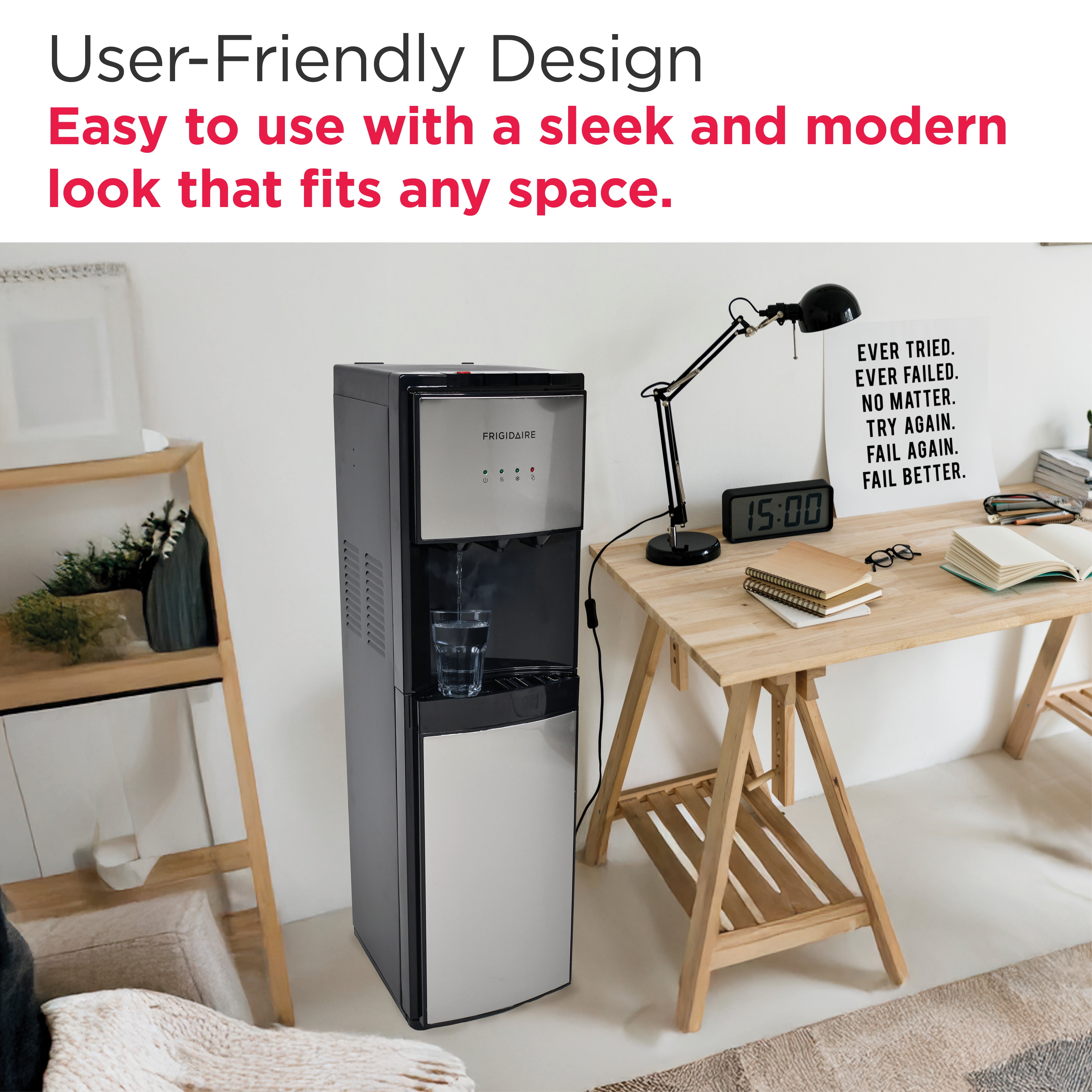 Frigidaire Bottom Loading Water Cooler Dispenser (Hot and Cold, Stainless Steel, 5 Gallon) e356g