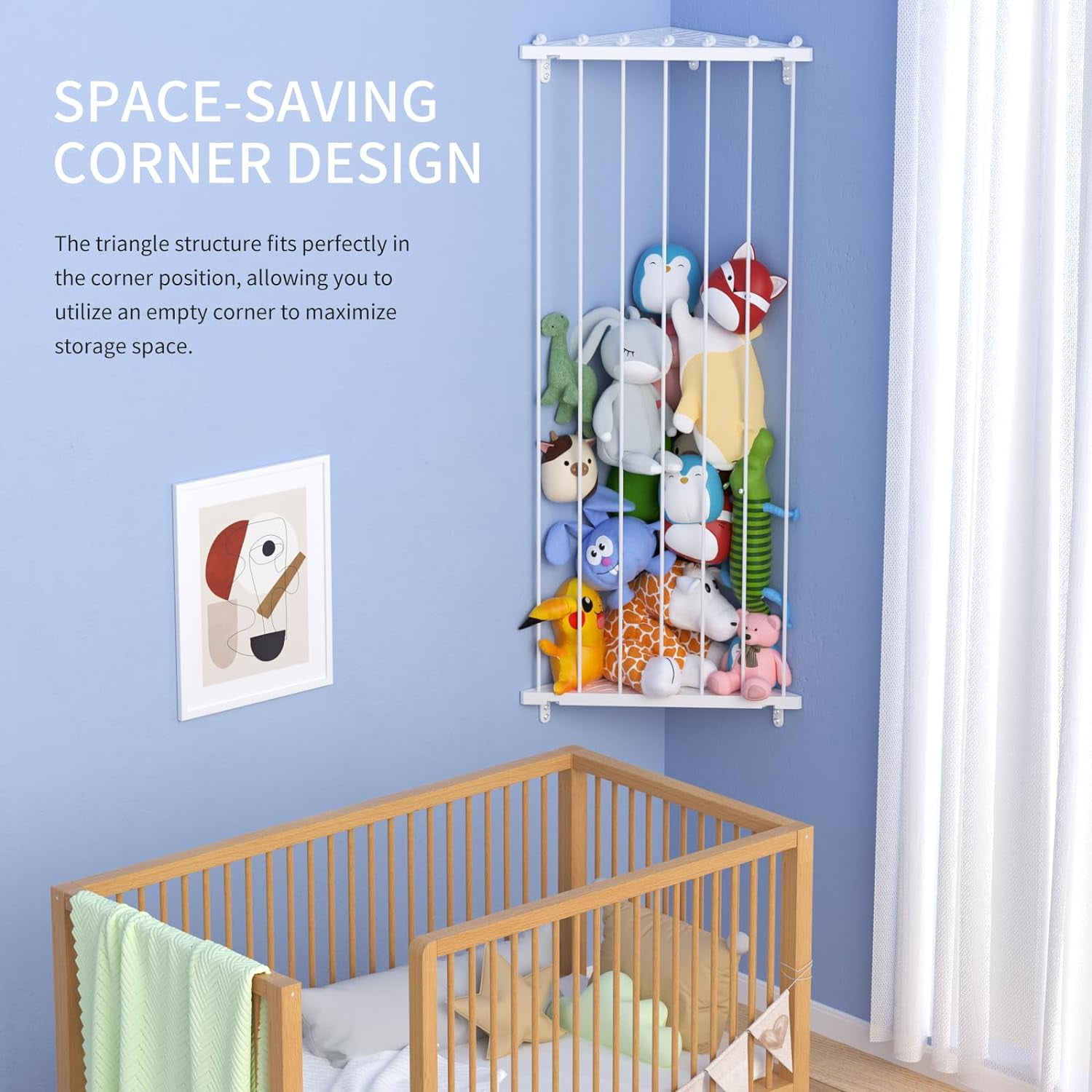 Foukus Corner Stuffed Animal Storage Organizer, Wall Mounted Plush Toy Display Shelf for Kids Room (White, 75 in) sil8p