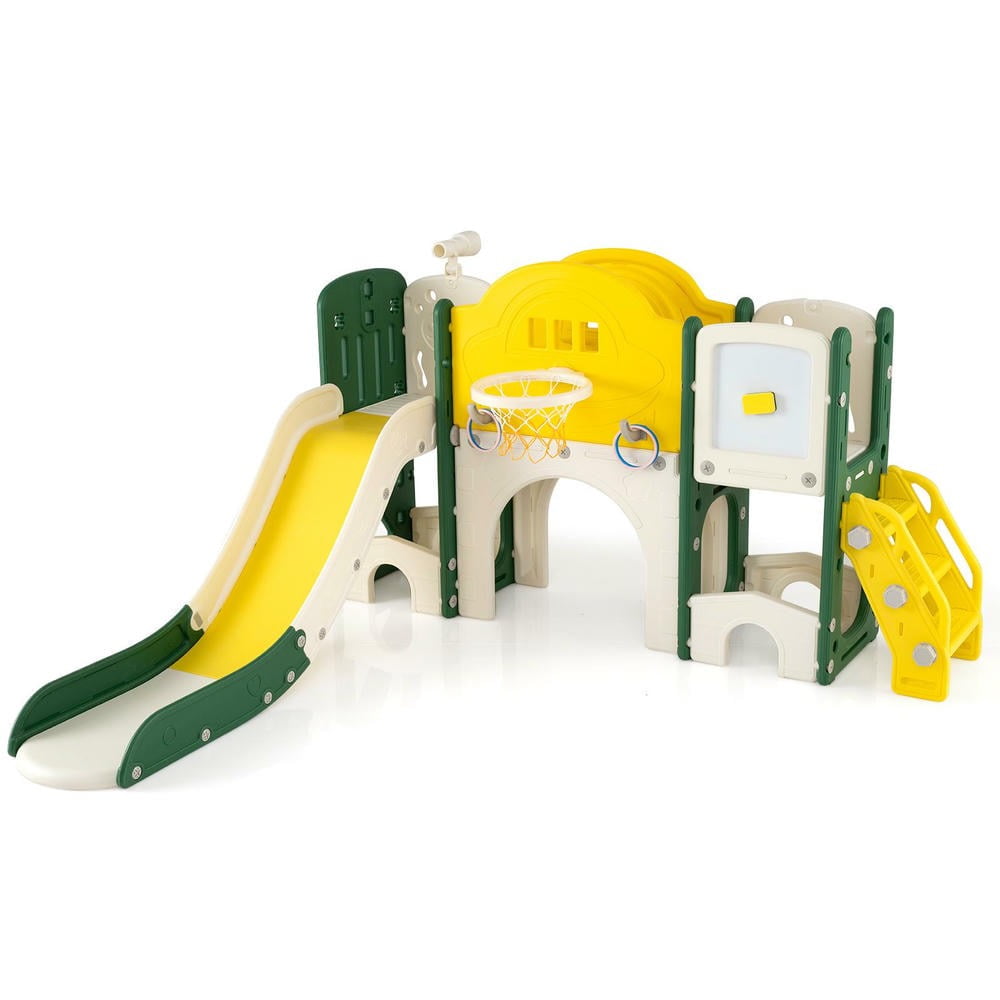 Barara King 10-in-1 Toddler Slide and Climber Playset, Indoor Activity Center for Kids (Yellow) iw5xx