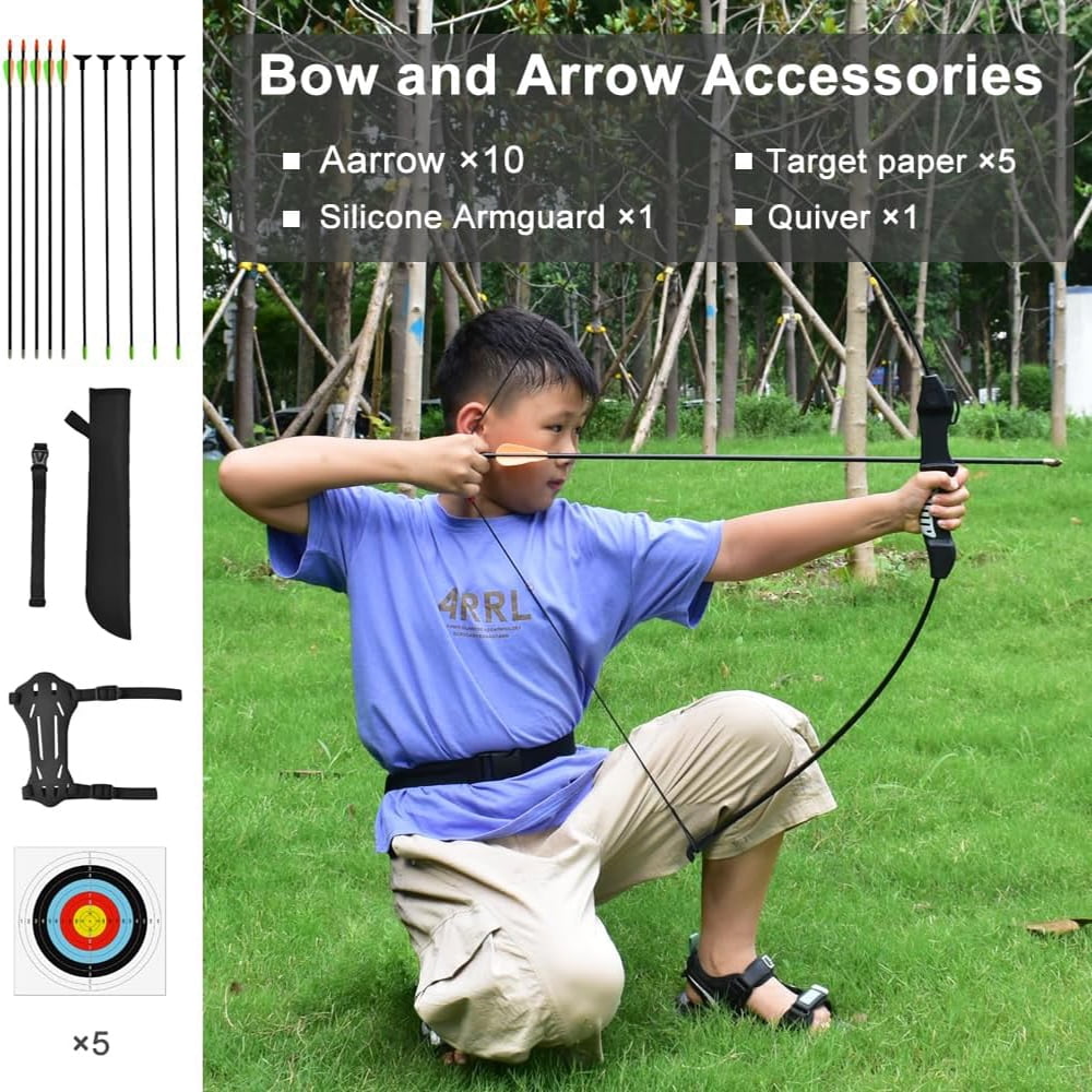 Runzkzy Youth Archery Bow Set for Recreational Shooting Practice (Black, 11 Piece Kit) cv3t1