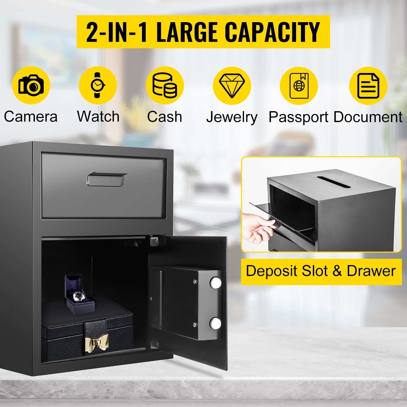 KFFKFF Digital Depository Safe with Drop Slot, Heavy-Duty Carbon Steel Security Box for Cash and Documents (Black, 1.7 Cubic ft) bbsnz