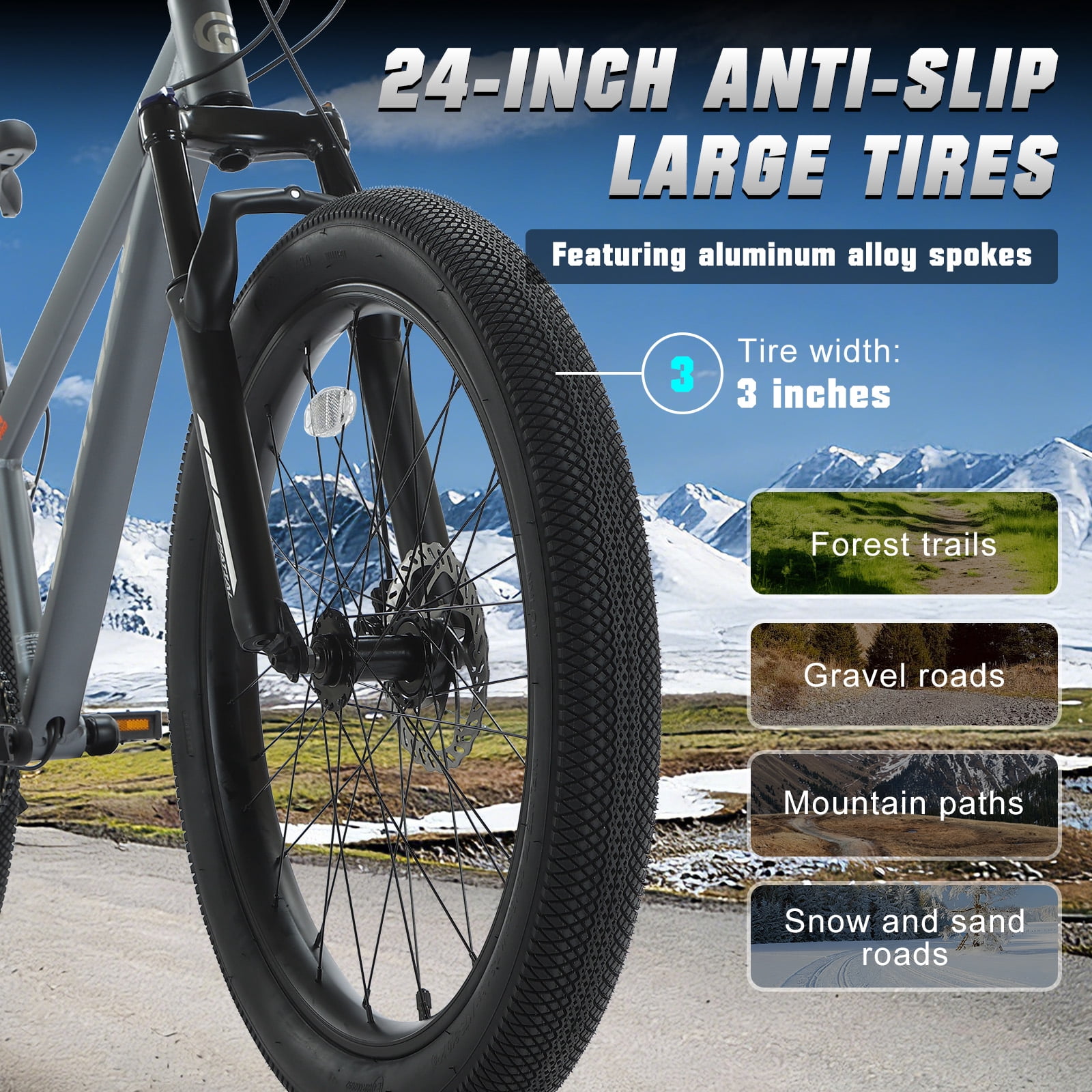 SPATIAL Pro Mountain Bike, All-Terrain Fat Tire Bicycle for Adults and Teens (Grey, 24 in) 3d243