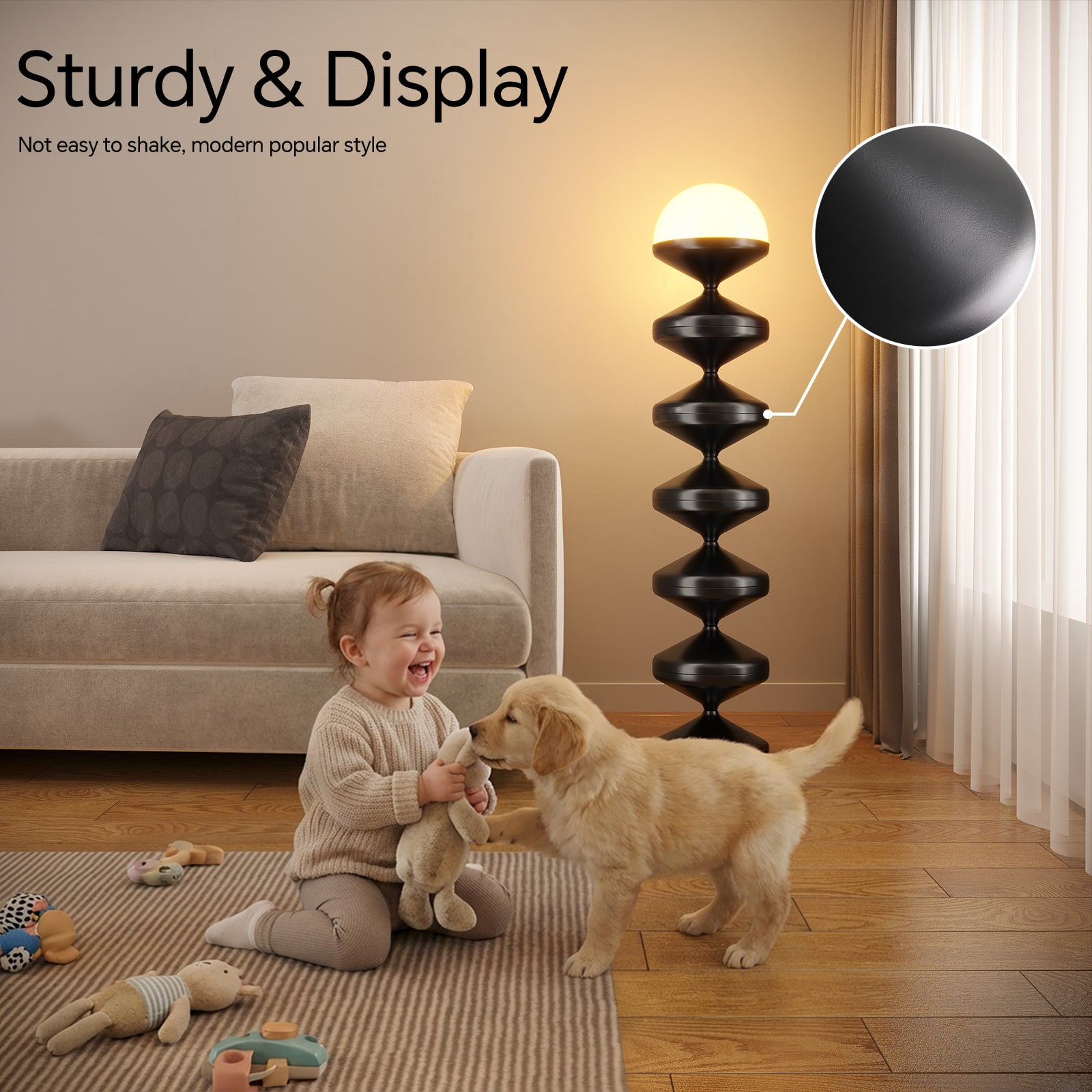 SUNMORY Modern Metal Floor Lamp, Dome Shape Standing Light with Acrylic Shade for Living Room and Bedroom (White, 46.69 in) cuafn