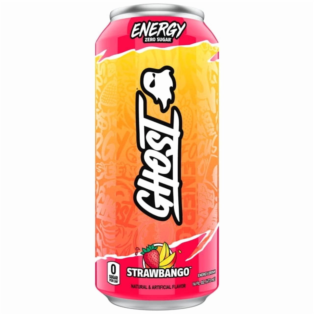 GHOST Energy Drink, Zero Sugar Performance Beverage, Strawbango Flavor (16 fl oz) 173zn