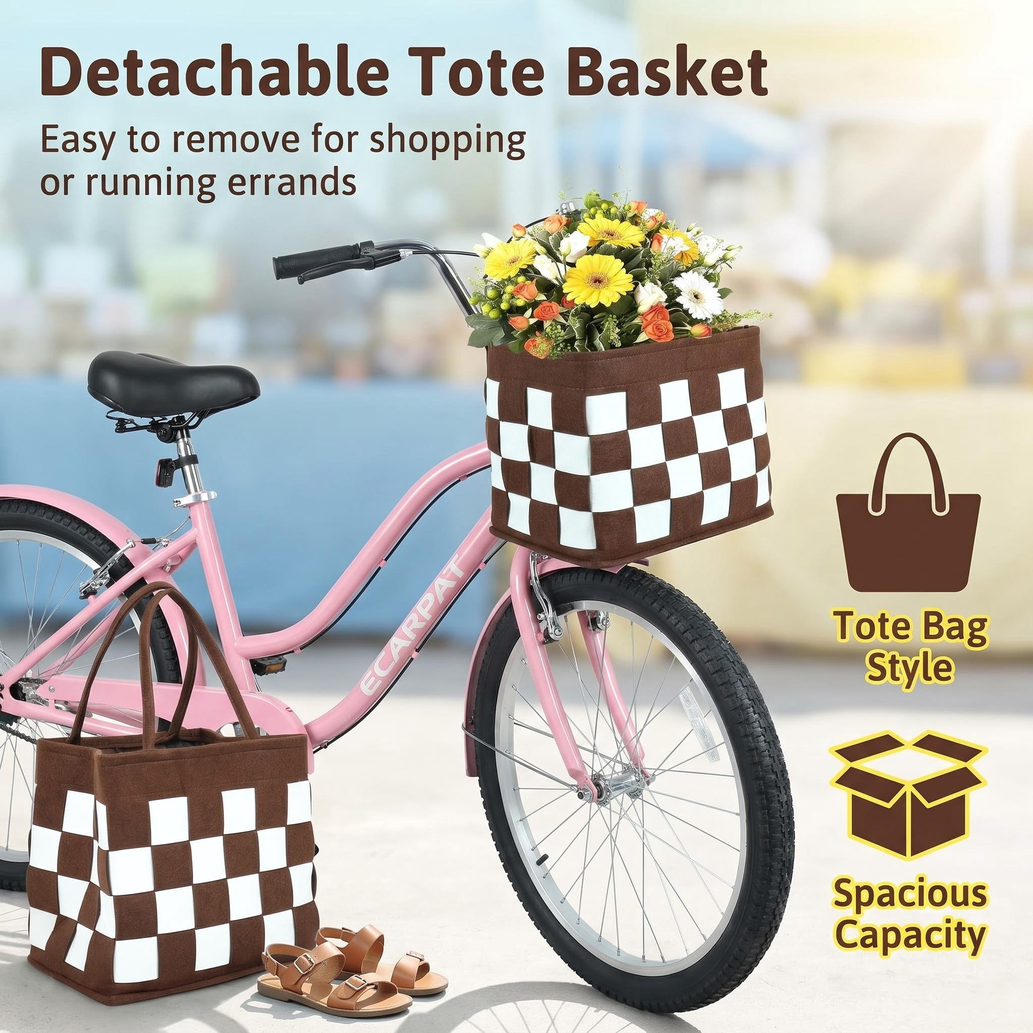 Ambifirner Beach Cruiser Bike, 7-Speed Commuter Bicycle for Adults, High-Carbon Steel Frame with Basket (Blue, 26 in) chtkr