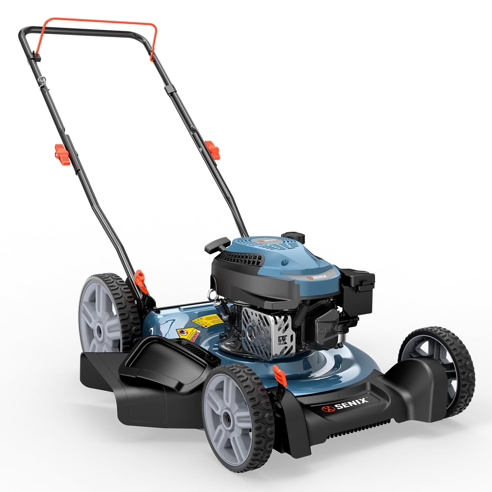Senix 21 in Gas Lawn Mower, 144cc 4-Cycle Engine, 2-in-1 Mulching and Side Discharge, 6 Adjustable Heights yb2jx