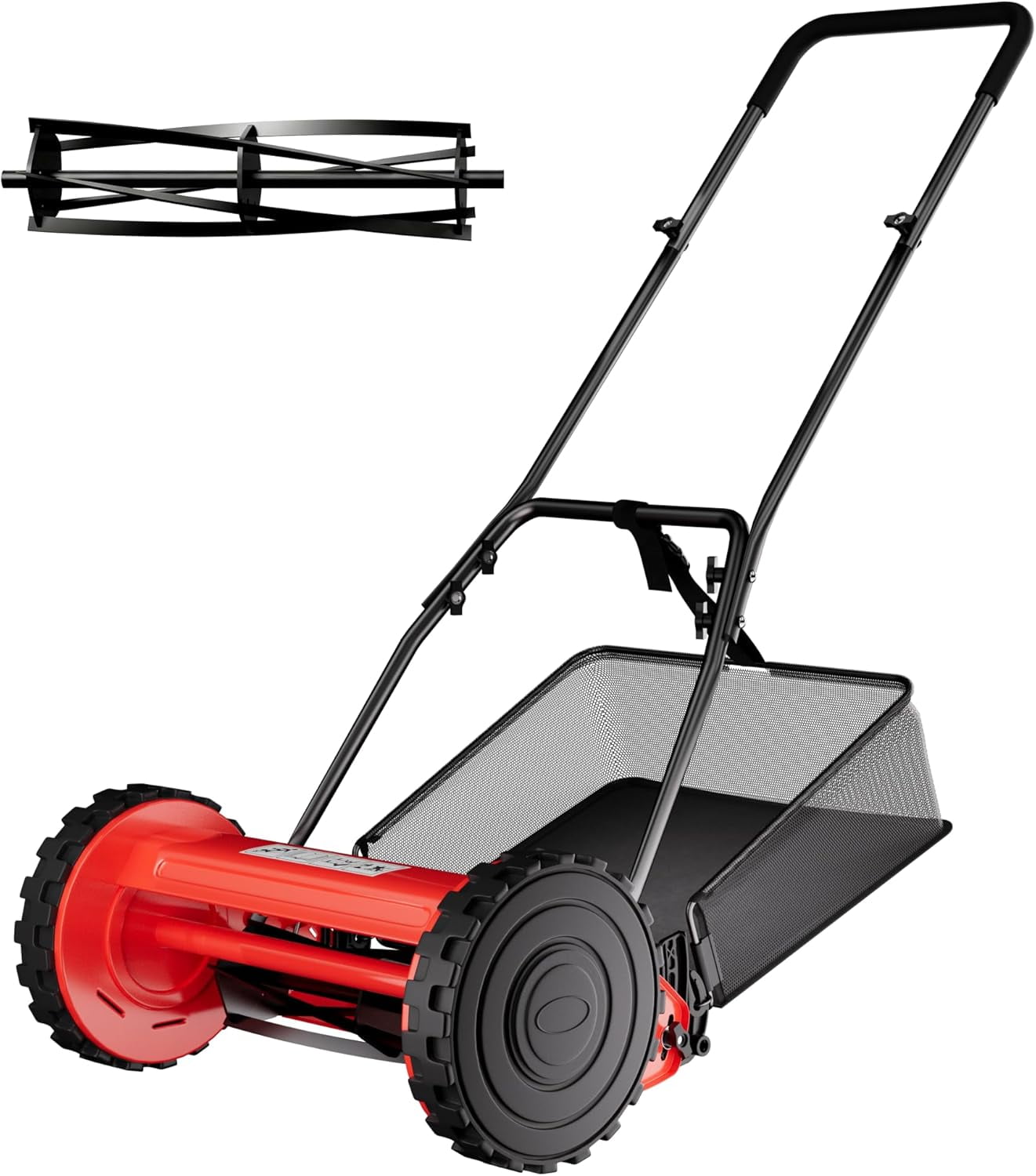 Juiluna 14 Inch Push Reel Lawn Mower, Manual Walk-Behind Mower with Grass Catcher, 5 Steel Blades, Adjustable Cutting Height (14 in) mu00r