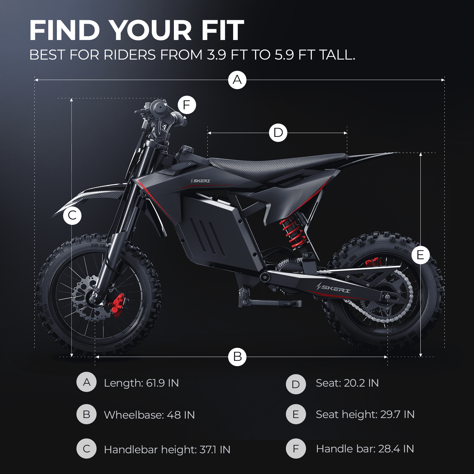 Skeri Electric Dirt Bike for Teens and Adults, Off-Road Motorbike with 3200W Peak Motor and 37MPH Top Speed (Black, 14 in/12 in) xwt84