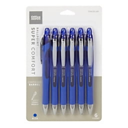 Office Depot Retractable Ballpoint Pens, Smooth Writing Medium Point, Comfort Grip (Blue, 6 Pack) t1z4y