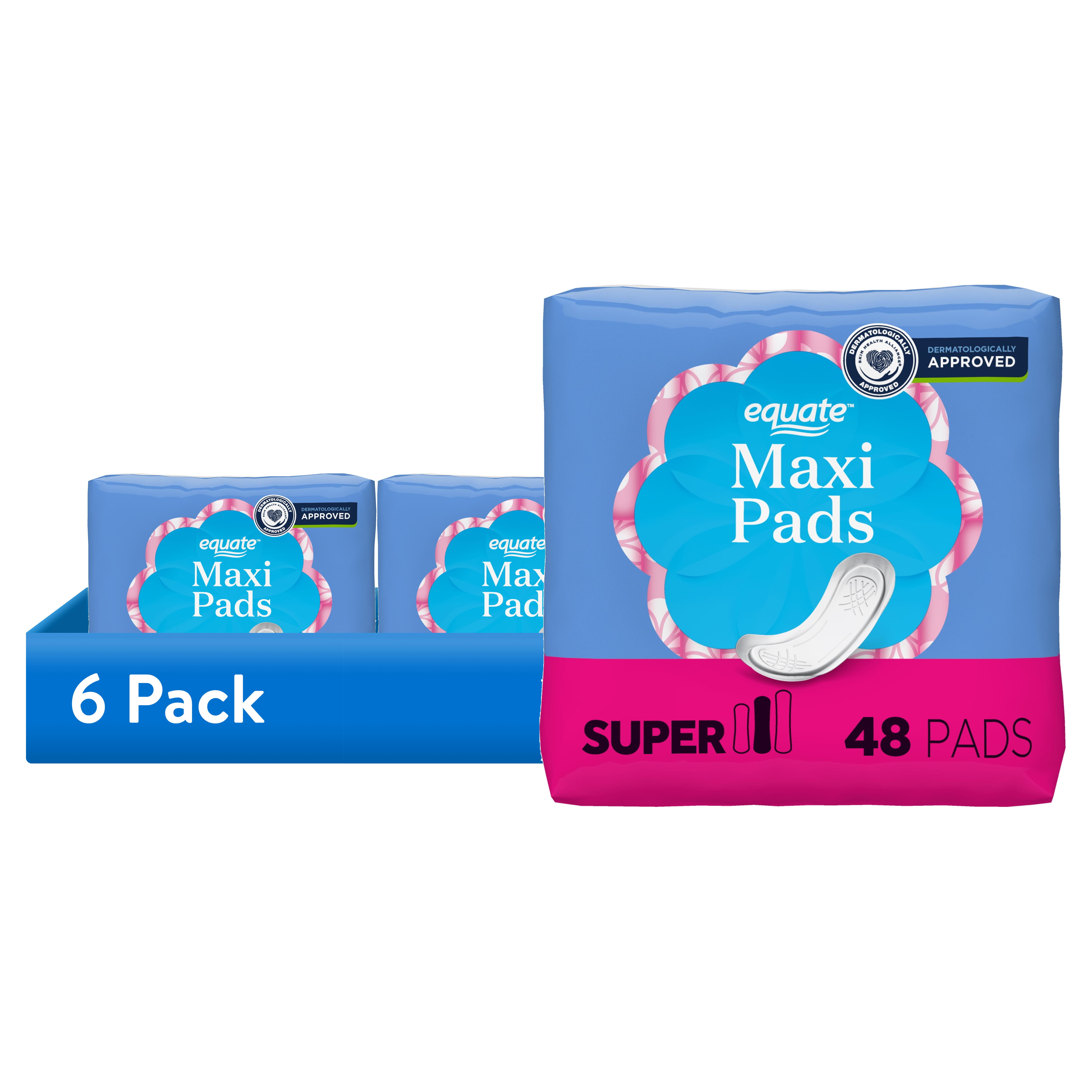 Equate Maxi Pads, Super Absorbency, Size 2 (6 Pack, 288 Count) e1i4z
