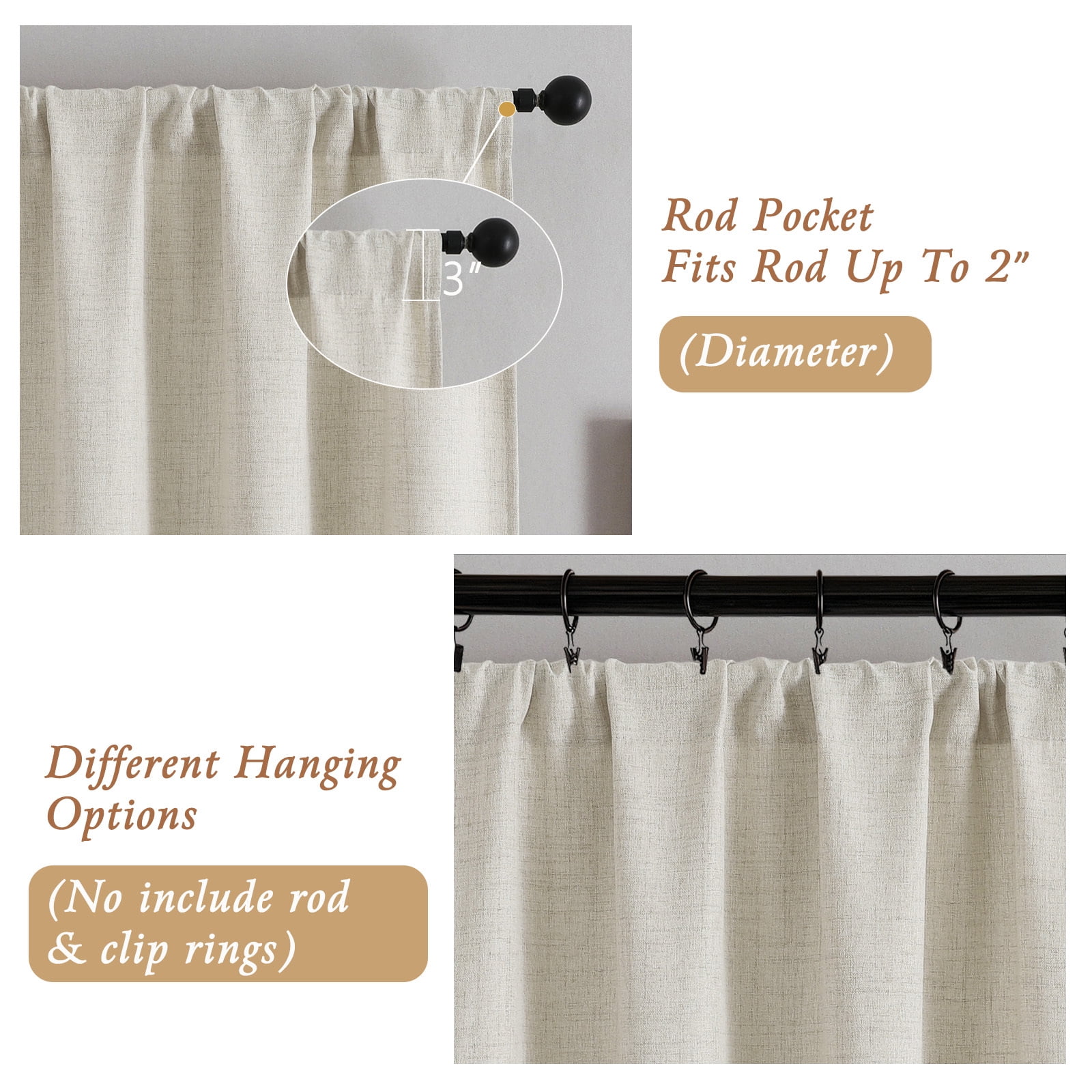 OVZME Light Filtering Faux Linen Window Curtains, Soft Airy Farmhouse Drapes for Living Room and Bedroom (White, 42 in x 63 in, 2 Panels) 8k7xt