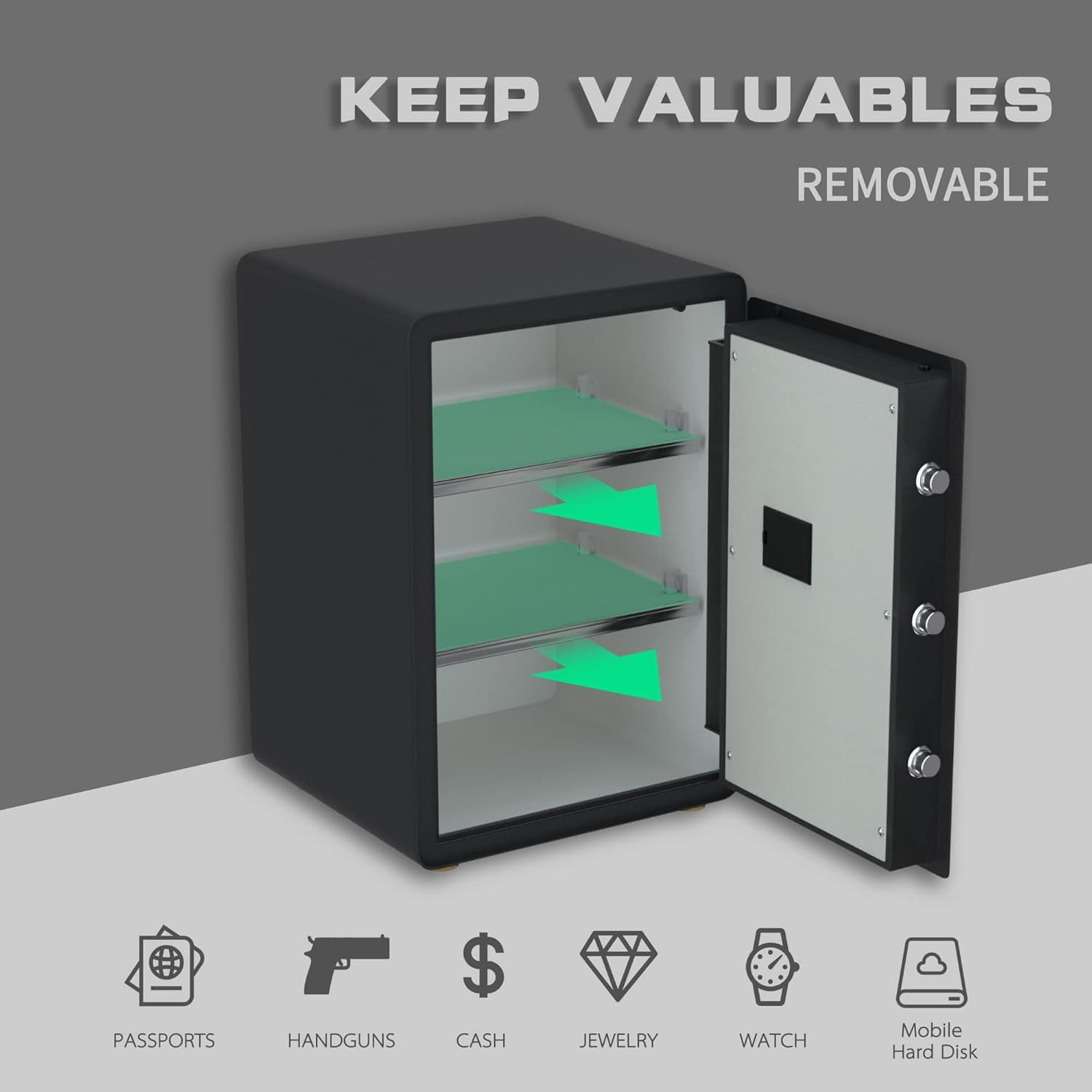 Reliancer Biometric Fingerprint Safe Box with Sensor Light (Black, 3.4 cu ft) c0z2a