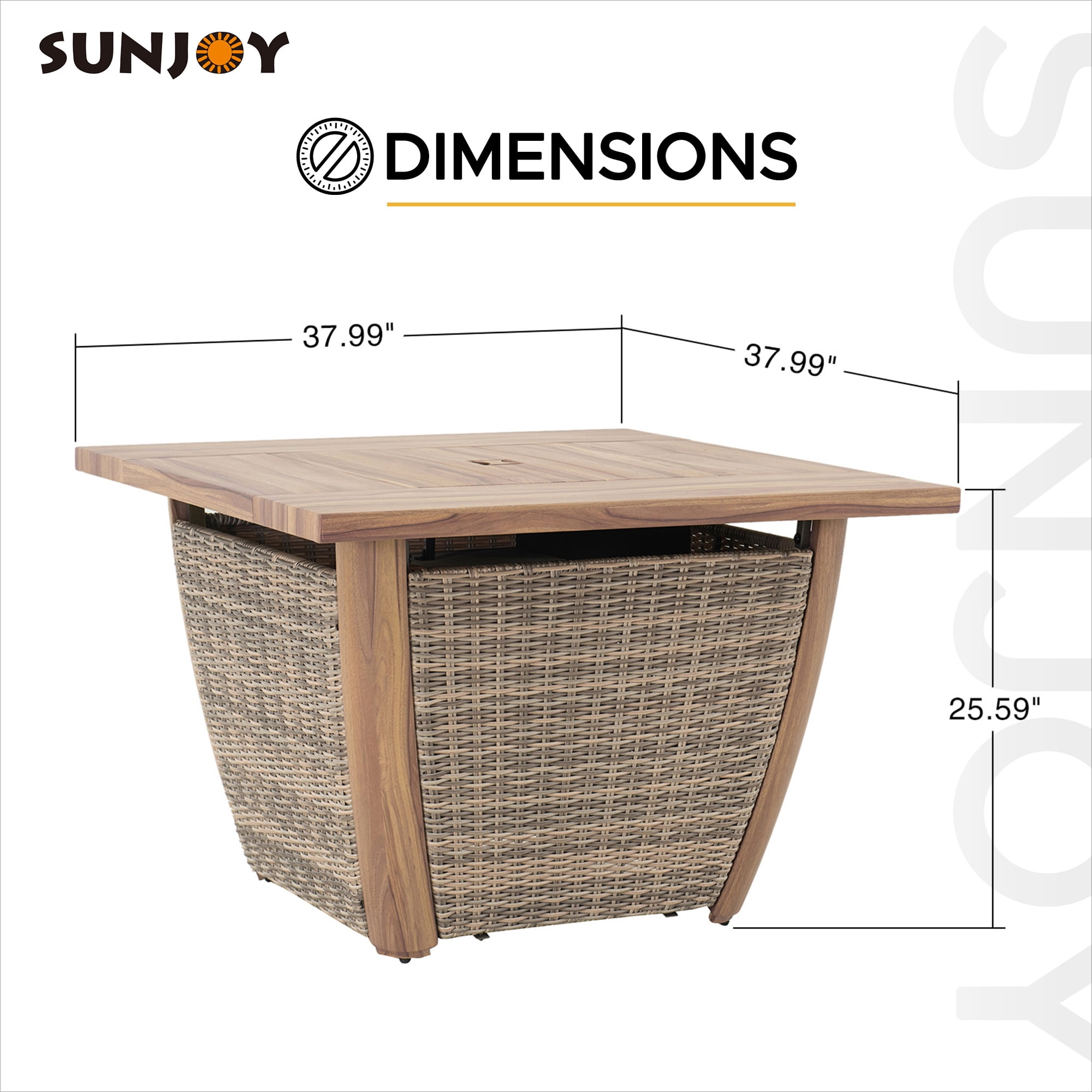 Sunjoy 38 in. Outdoor Propane Gas Fire Pit Table with Hidden Tank and Lid (Brown, 38 in.) ed3xm