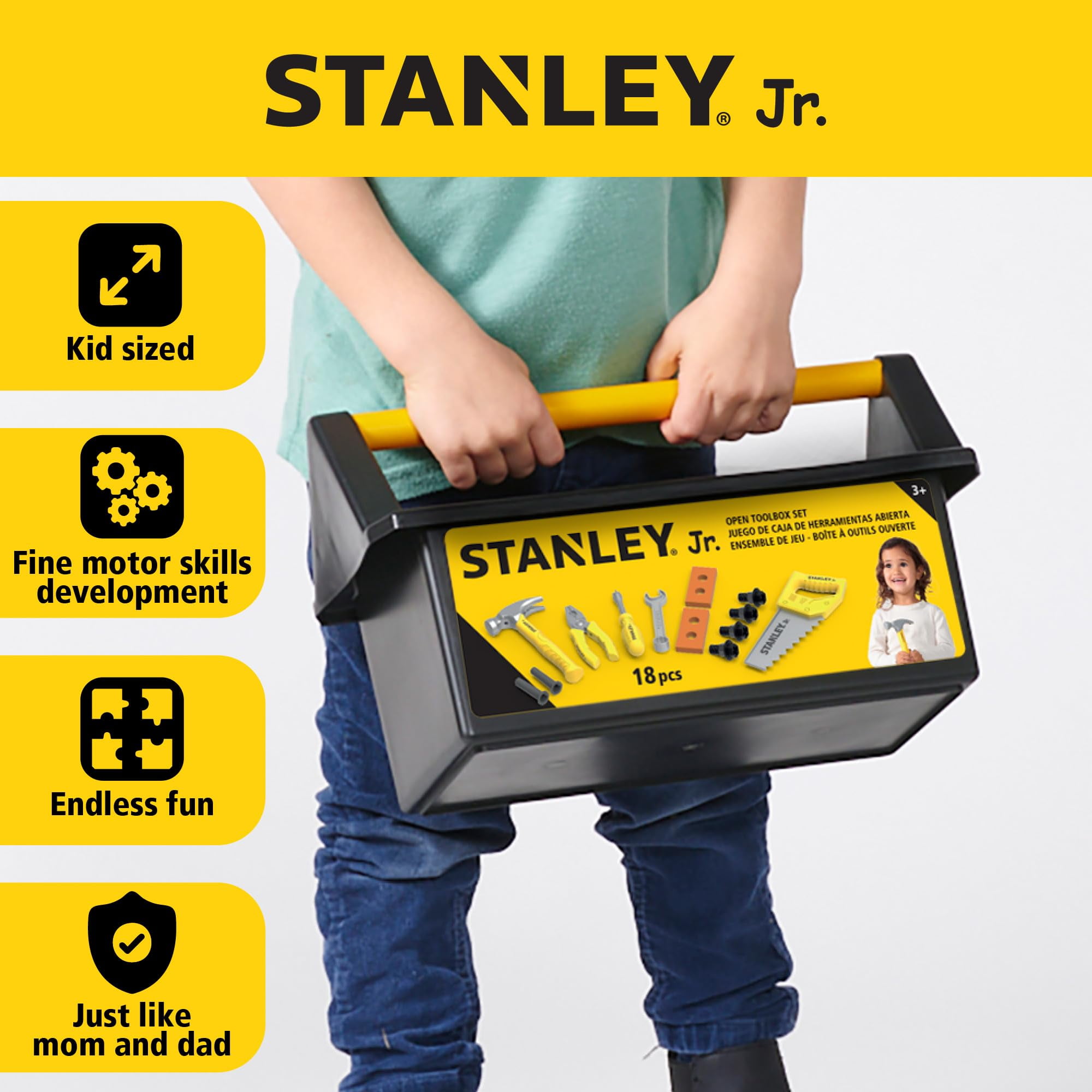 Red Toolbox Stanley Jr. Kids Tool Set (18-Piece, Yellow) x9xtj