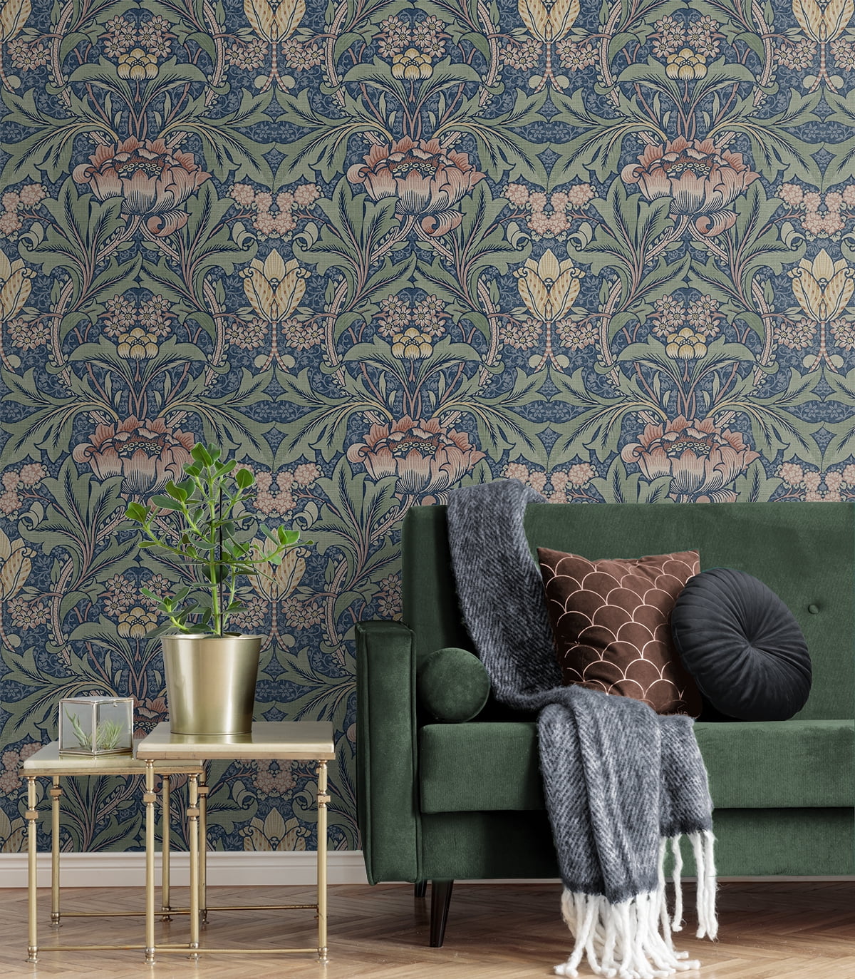NextWall Morris Flower Peel and Stick Wallpaper (Blue, 20.5 in. x 18 ft.) eqdp9