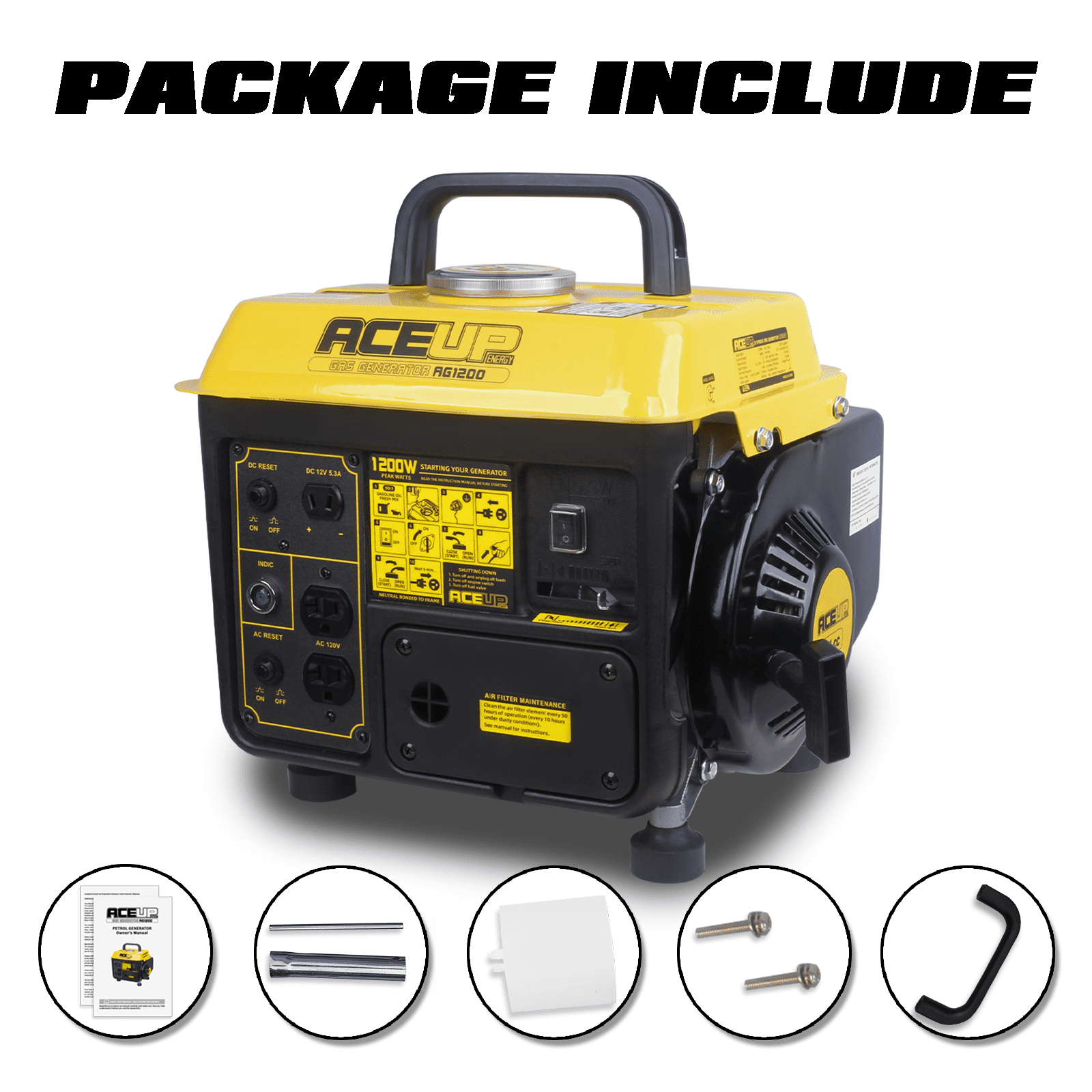 Aceup Energy 1200W Portable Gas Powered Generator for Camping and RV (1200W Peak, 35.3 lb) 5ffzs