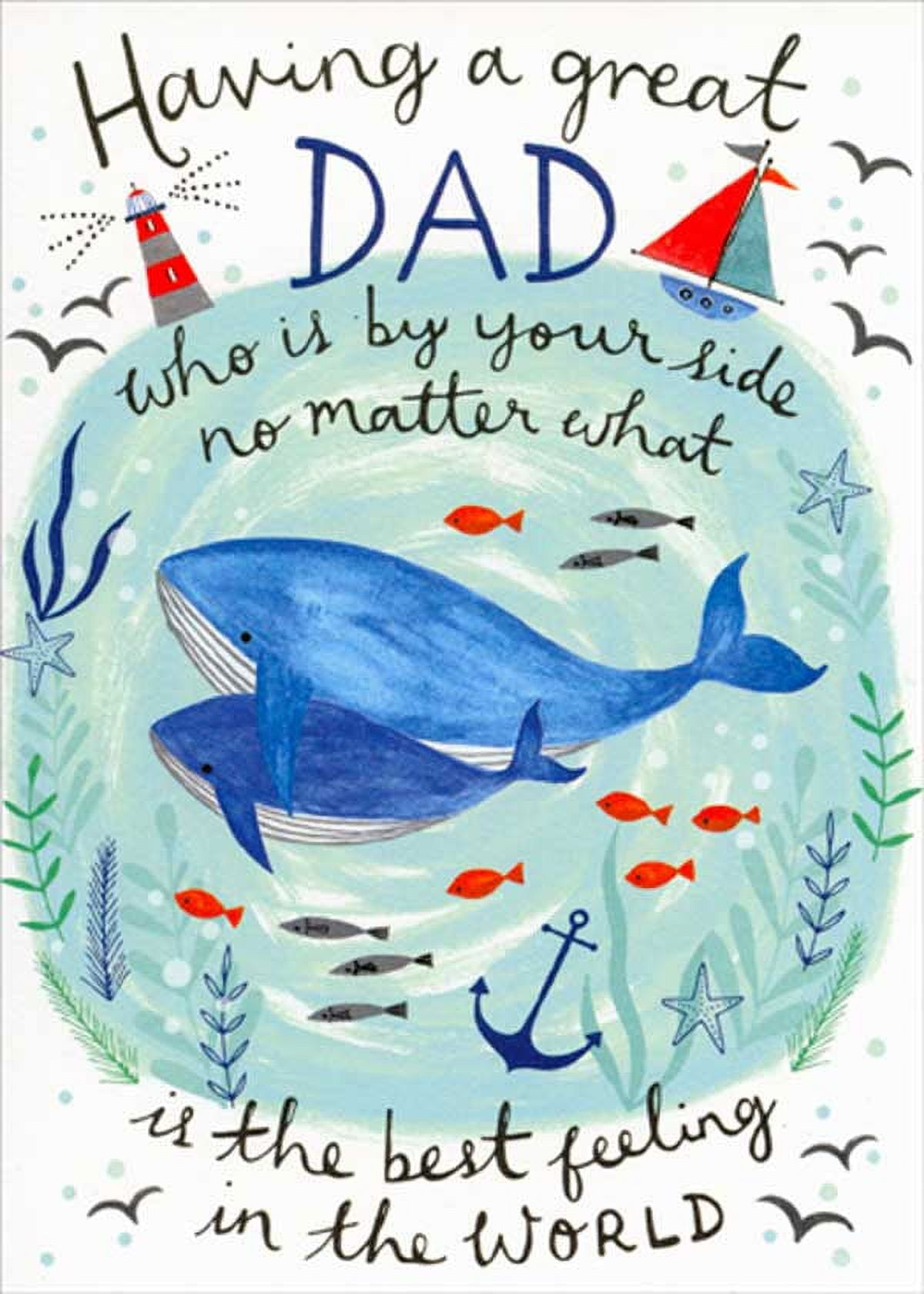 RSVP International Birthday Card for Dad, Blue Whales Design (5 in x 7 in) y8g65