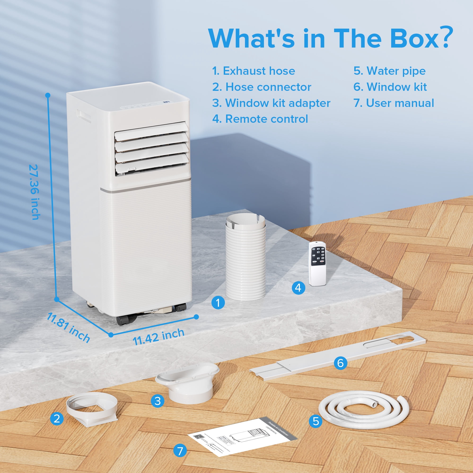 KissAir Portable Air Conditioner 10,000 BTU 3-in-1 Cooling Dehumidifier and Fan (White, 11.81 in x 13.39 in x 27.09 in) 038gf