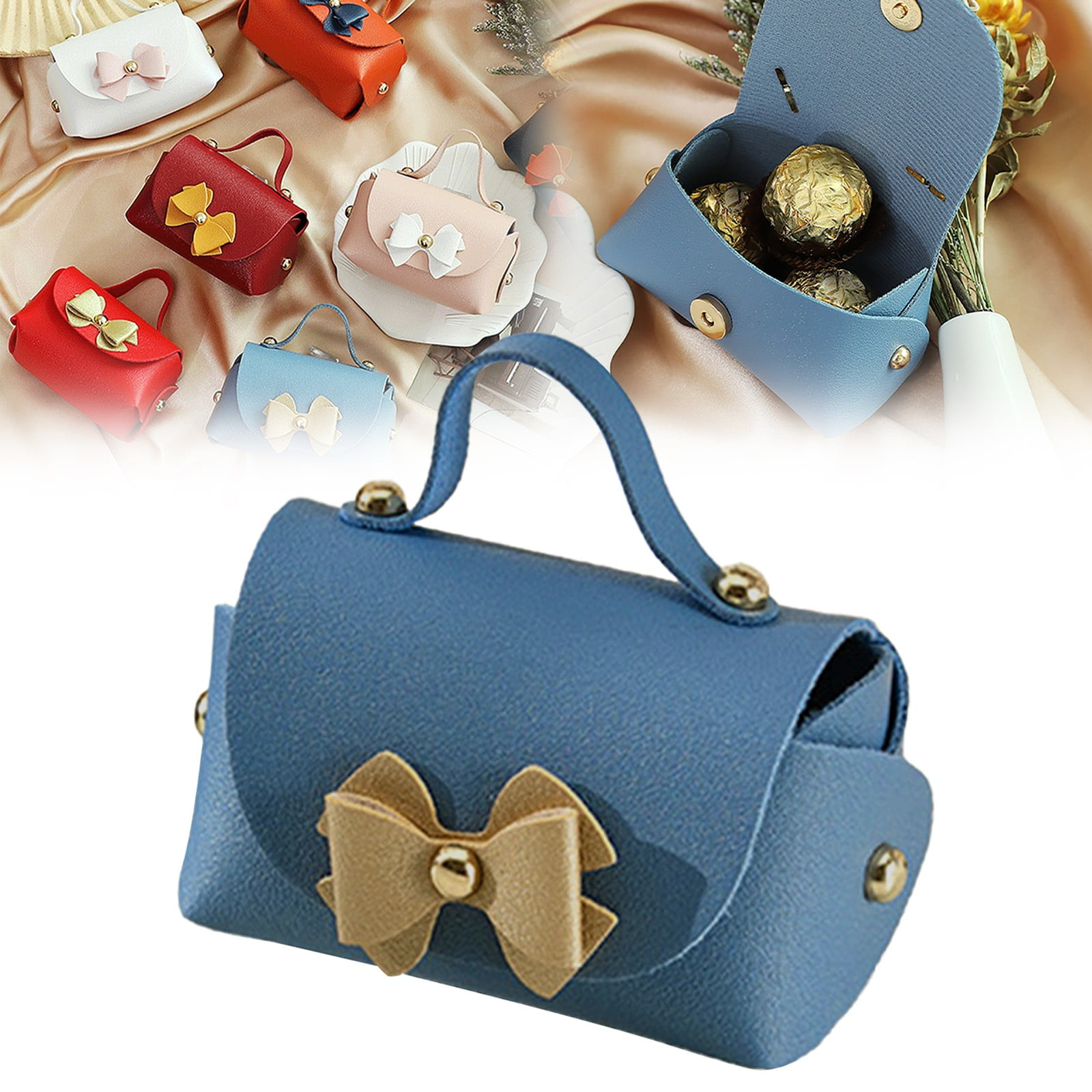 Nomeni Handheld Leather Candy Bag Elegant Wedding Favor Gift Box (Blue, 4.7 in x 3.5 in) wqs1a