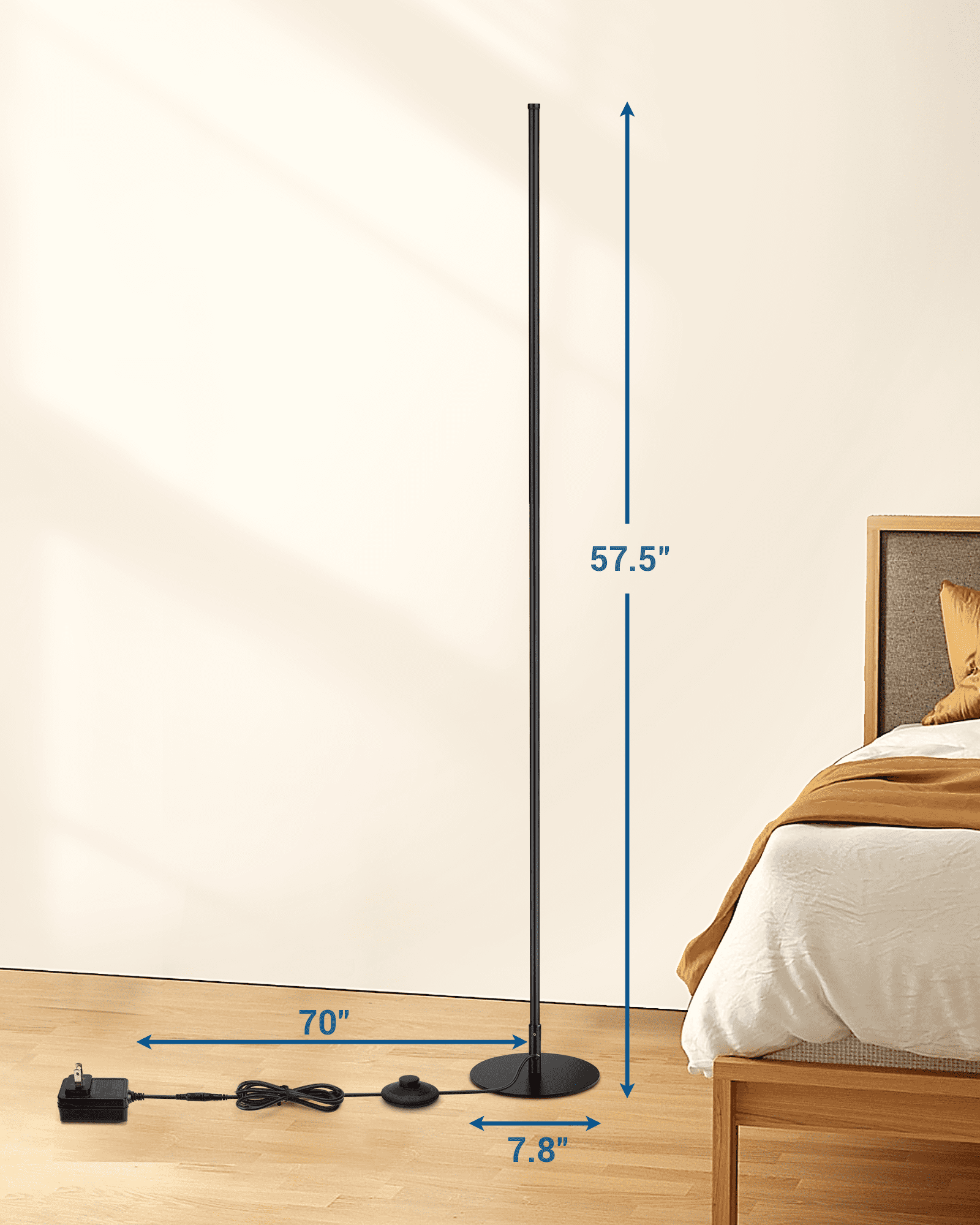 DEWENWILS LED Corner Floor Lamp Set of 2, Minimalist Dimmable Standing Mood Lighting for Living Room and Bedroom (Black, 57.5 in) 18j9d