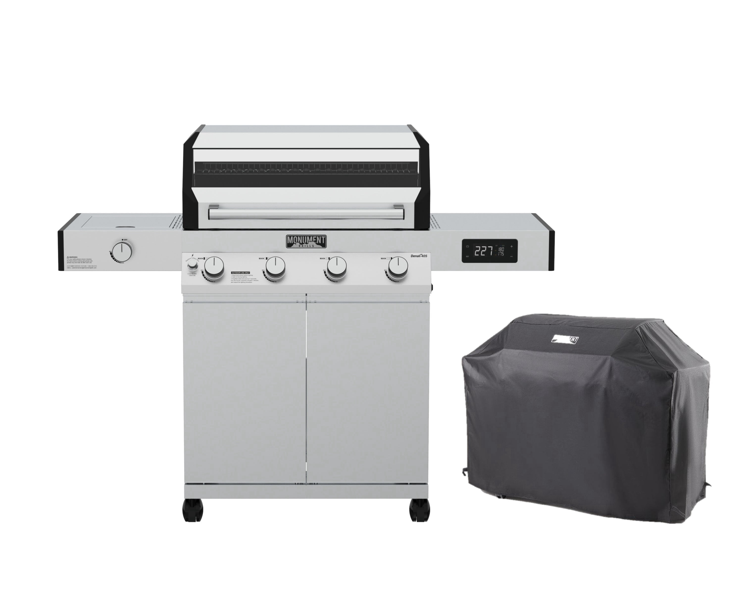 Monument Grills Denali 4-Burner Propane Gas Grill with Clearview Lid and Side Burner (Stainless Steel, 710 sq. in.) 5jyr6