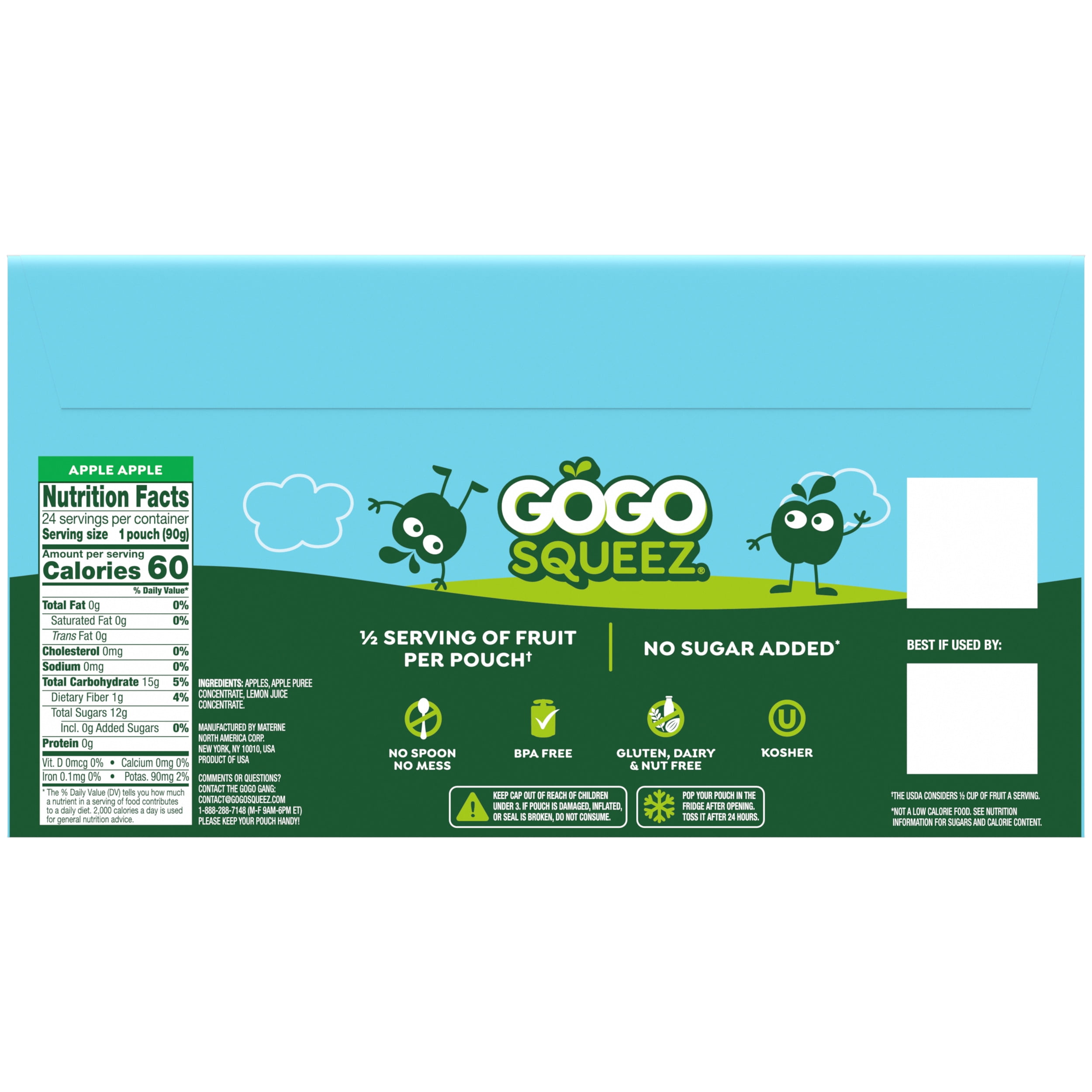 GoGo squeeZ Fruit Puree Applesauce Pouches, No Sugar Added, Apple Apple Flavor (3.2 oz, 24 Pack) m58y9