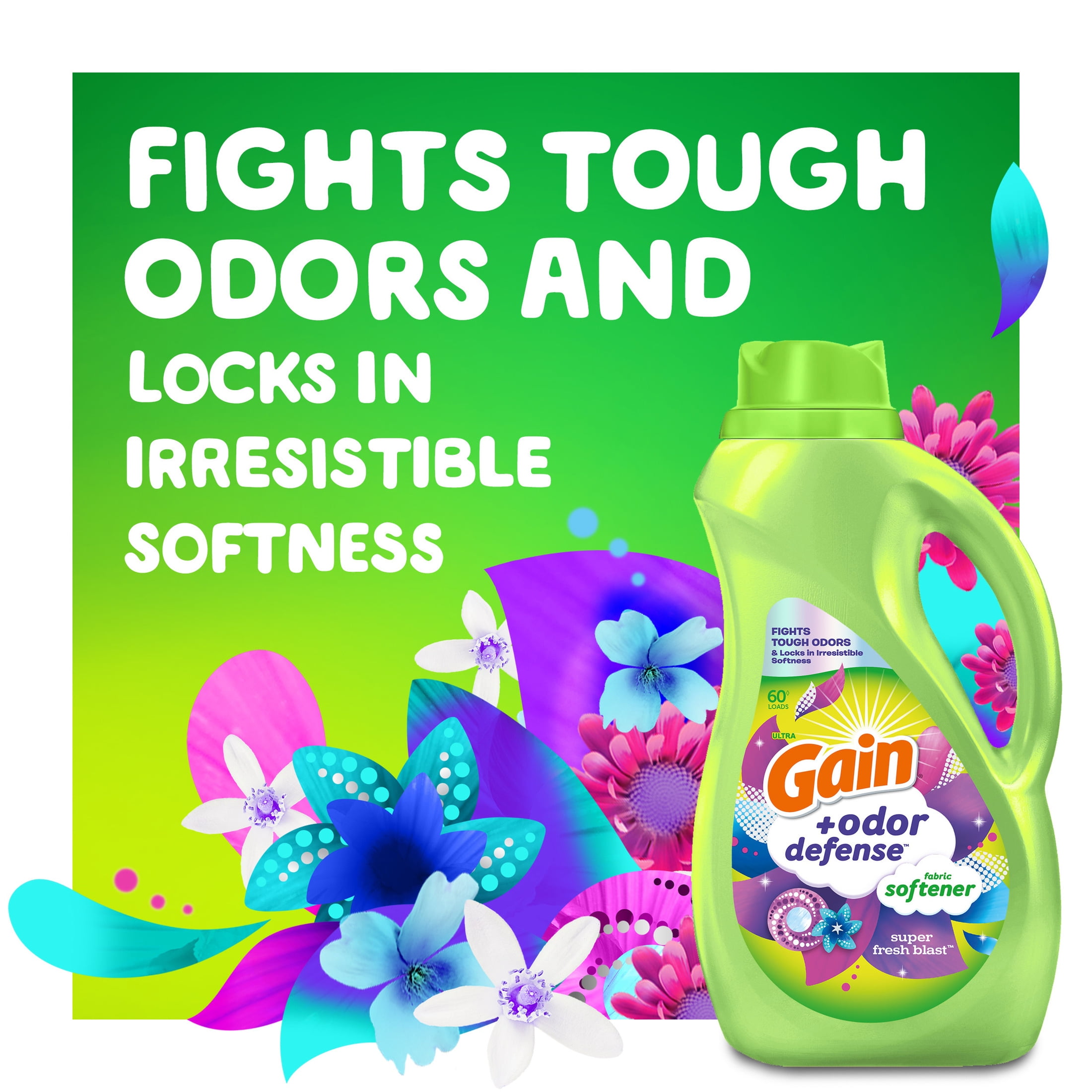 Gain Odor Defense Liquid Fabric Softener and Conditioner, Super Fresh Blast (4 Pack, 100 fl oz) dsywn