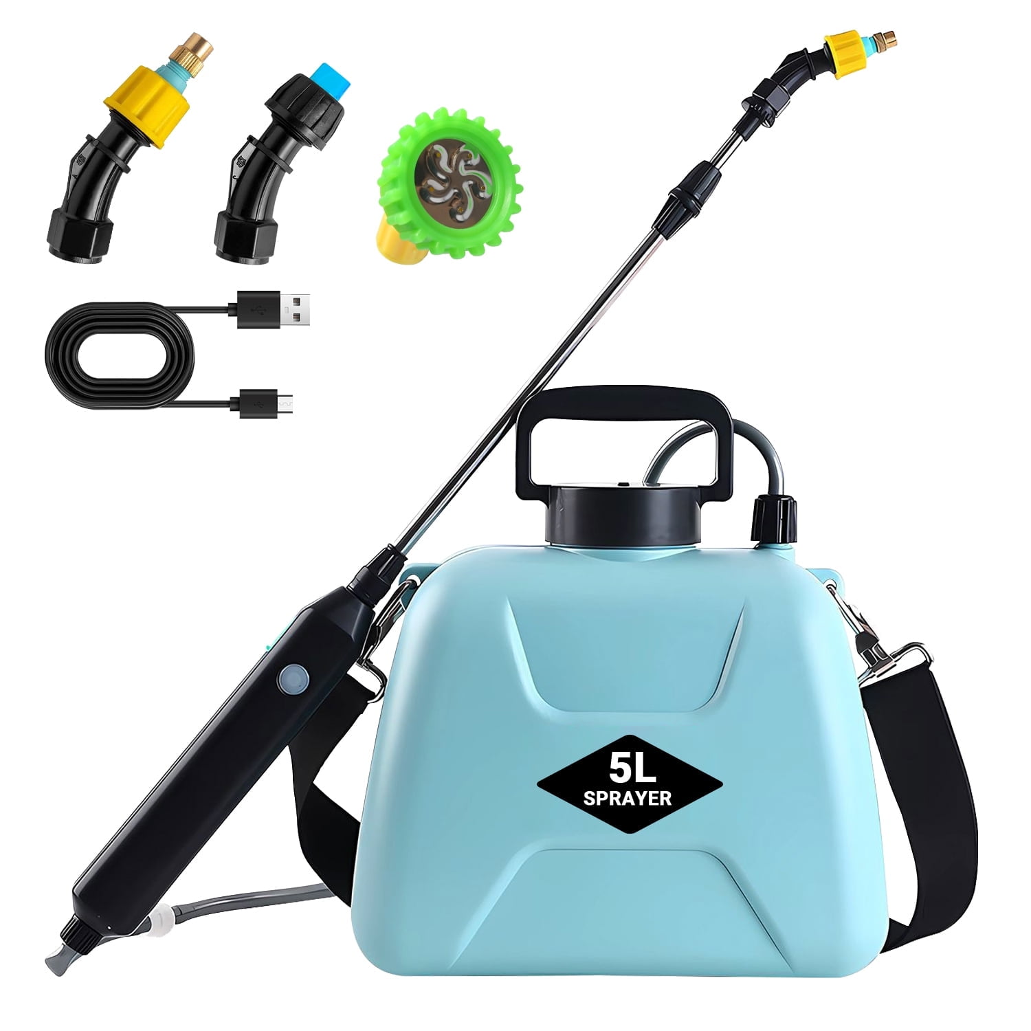 Foukus Electric Garden Sprayer, Portable Battery Powered Plant Mister with Adjustable Shoulder Strap (Blue, 1.35 gal) 0s1eu