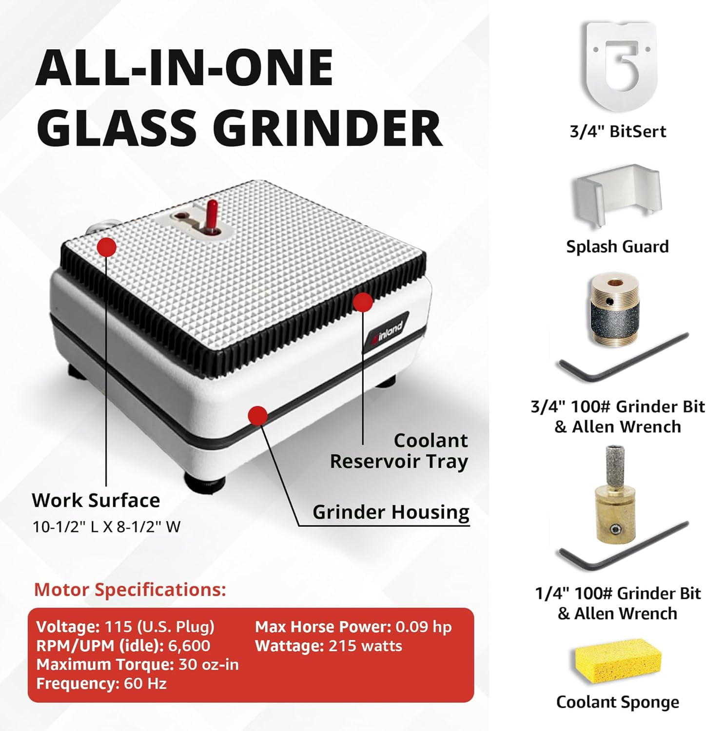 Inland Craft Wiz Glass Grinder for Stained Glass Shaping (White, 2-Bit Set) 429h9