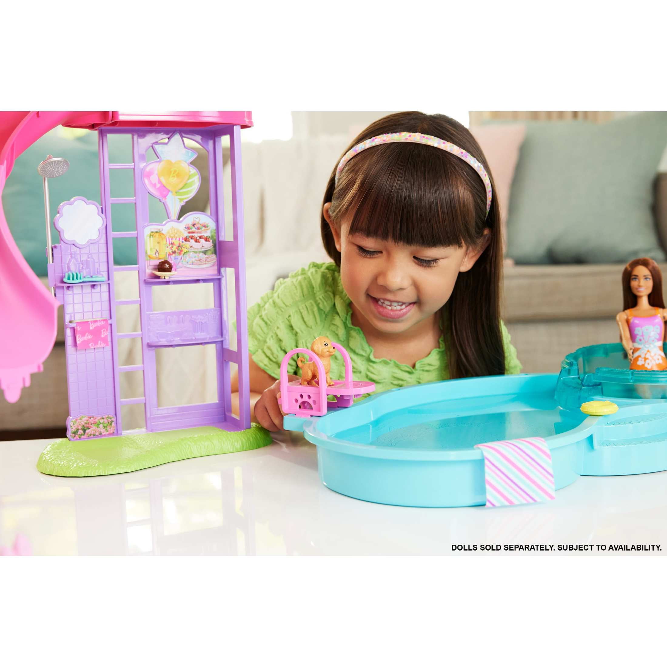 Barbie Dream Pool Playset with Slide and Bubbling Hot Tub (20+ Accessories, 1 Set) ji61y