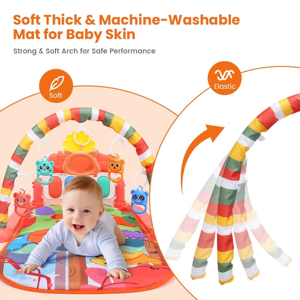 JoyStone Baby Gym Play Mat, Tummy Time Activity Center with Musical Piano and Hanging Toys (Red, 1 Set) bm8rt