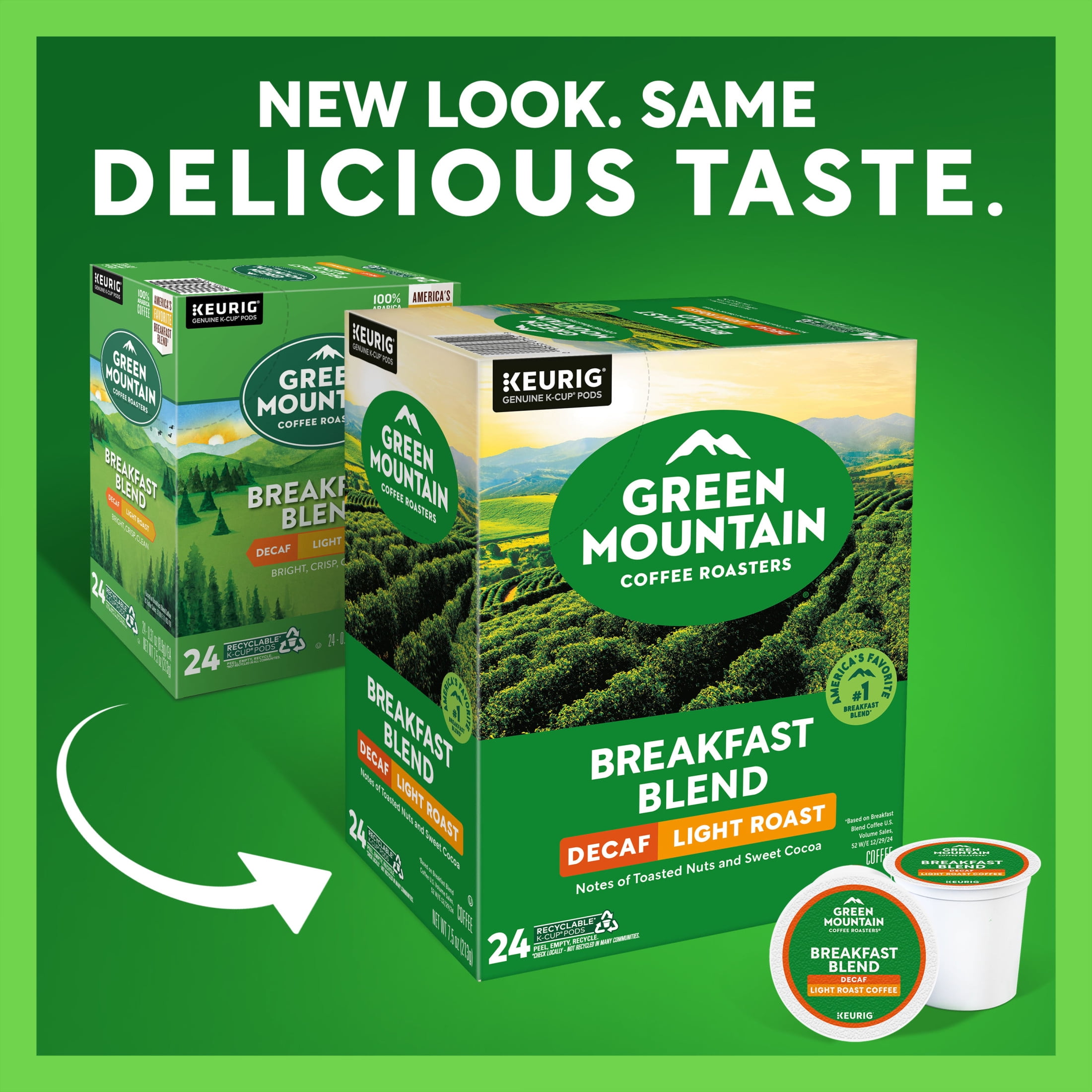 Green Mountain Coffee Roasters Decaf Breakfast Blend Light Roast Coffee Pods (24 Count) xdi2k