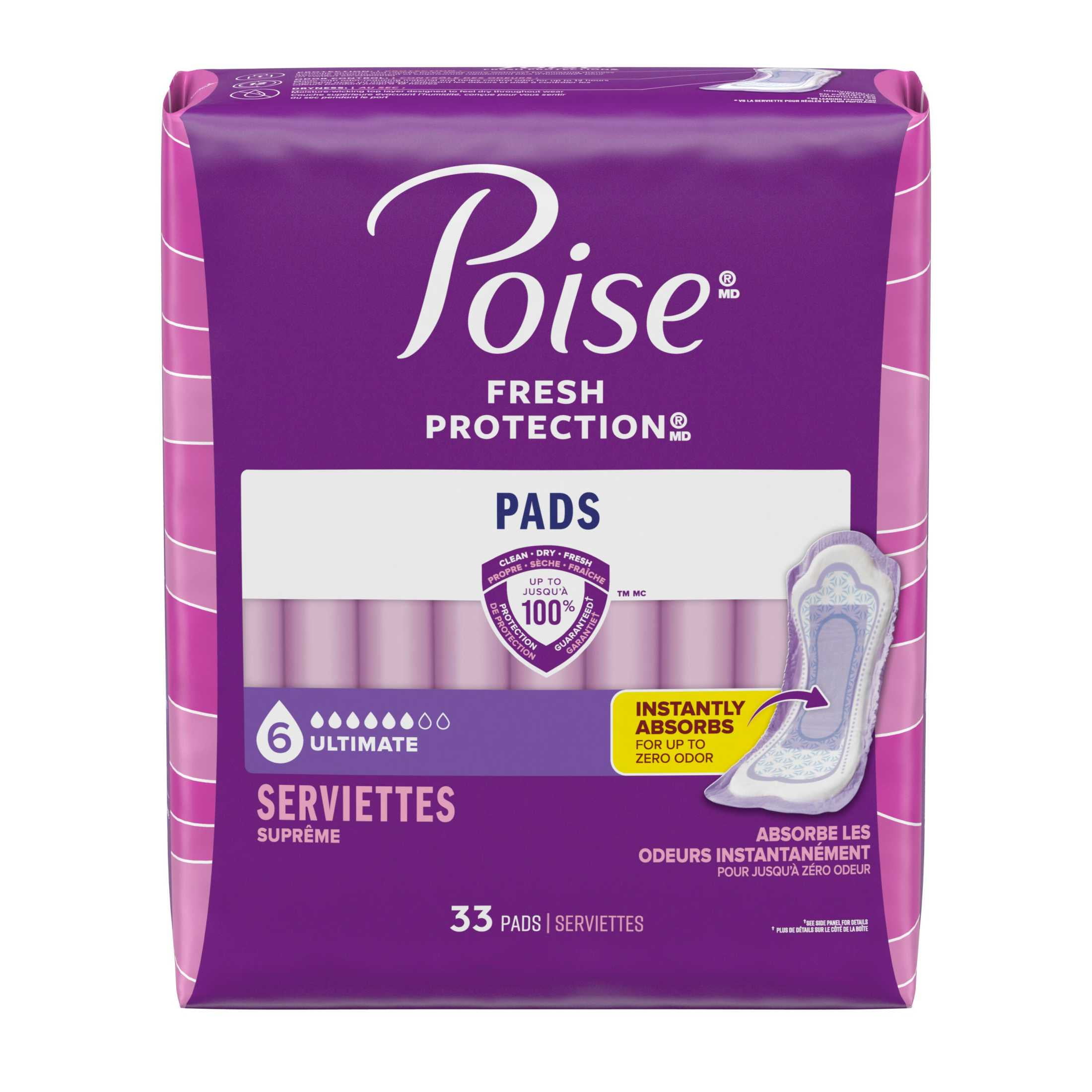 Poise Incontinence Pads for Women, Ultimate Absorbency, Regular Length (33 Count) fei75