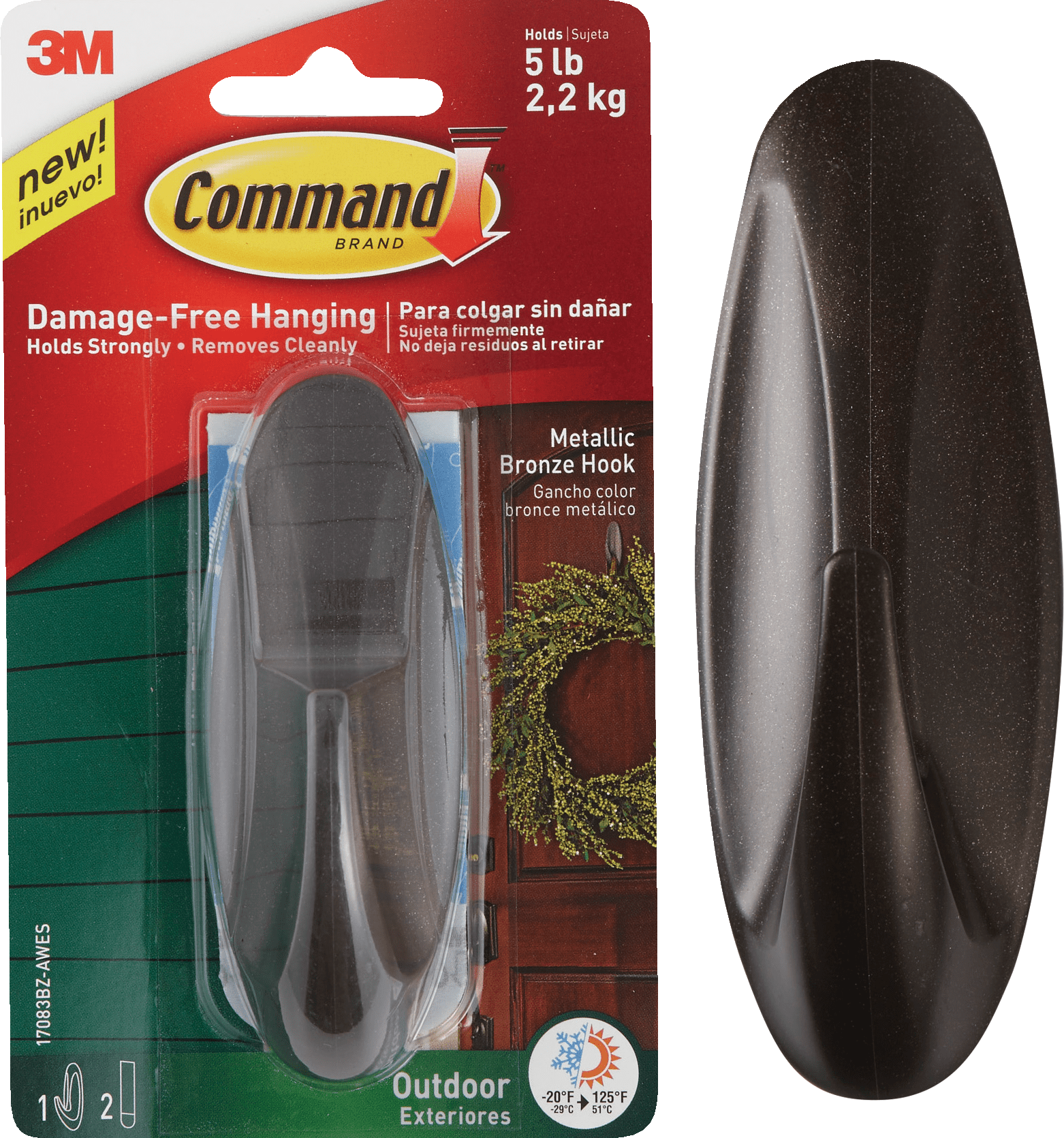 Command Outdoor Metallic Bronze Hook (Metallic Bronze, 2 Pack) uo63s