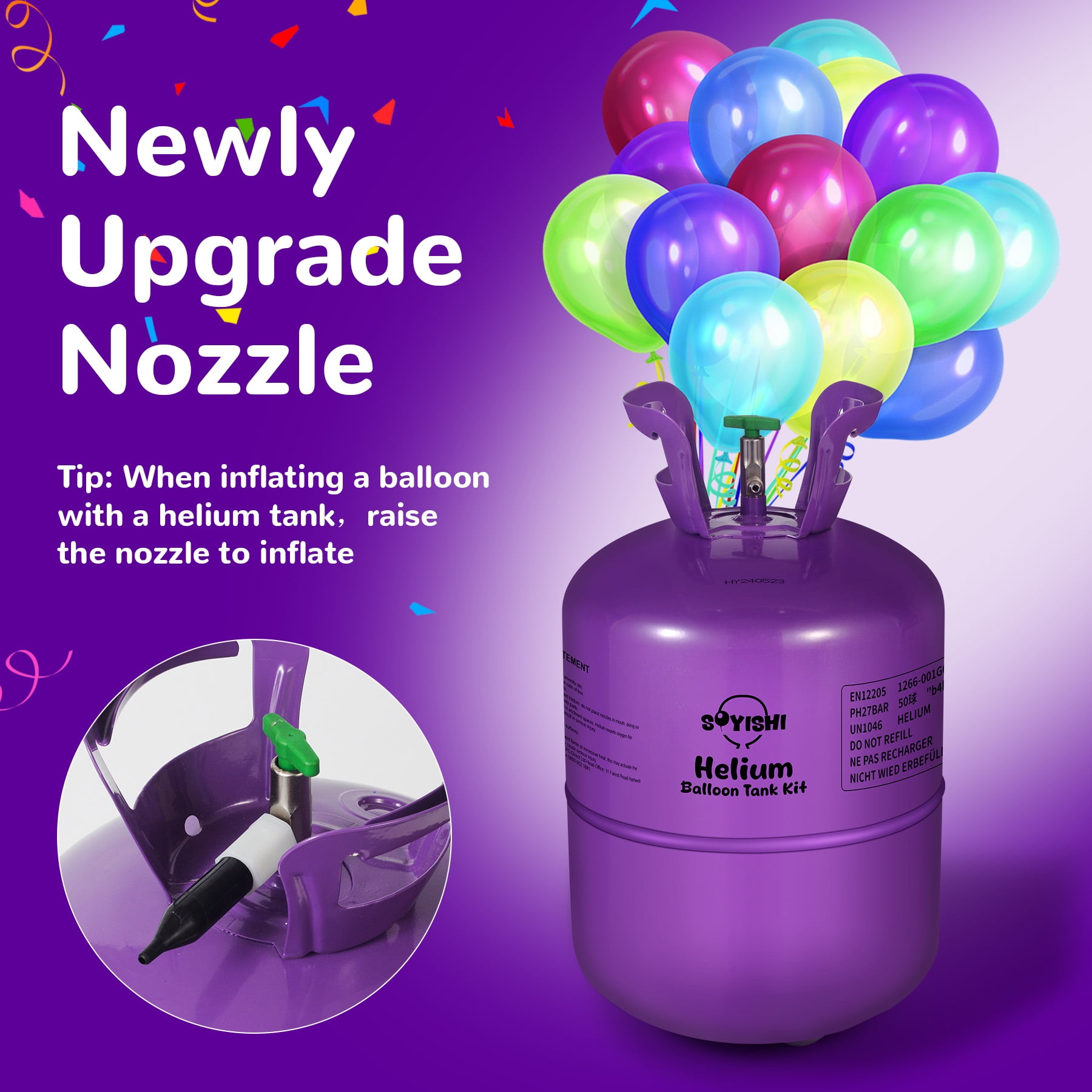 Soyishi Helium Tank for Party Balloons (50 Count Capacity, 0.47 cu ft) l4p52