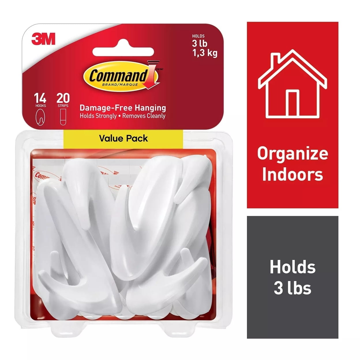 Command Medium Designer Hooks, Damage-Free Wall Hanging Solution (White, 14 Hooks 20 Strips) vq97k