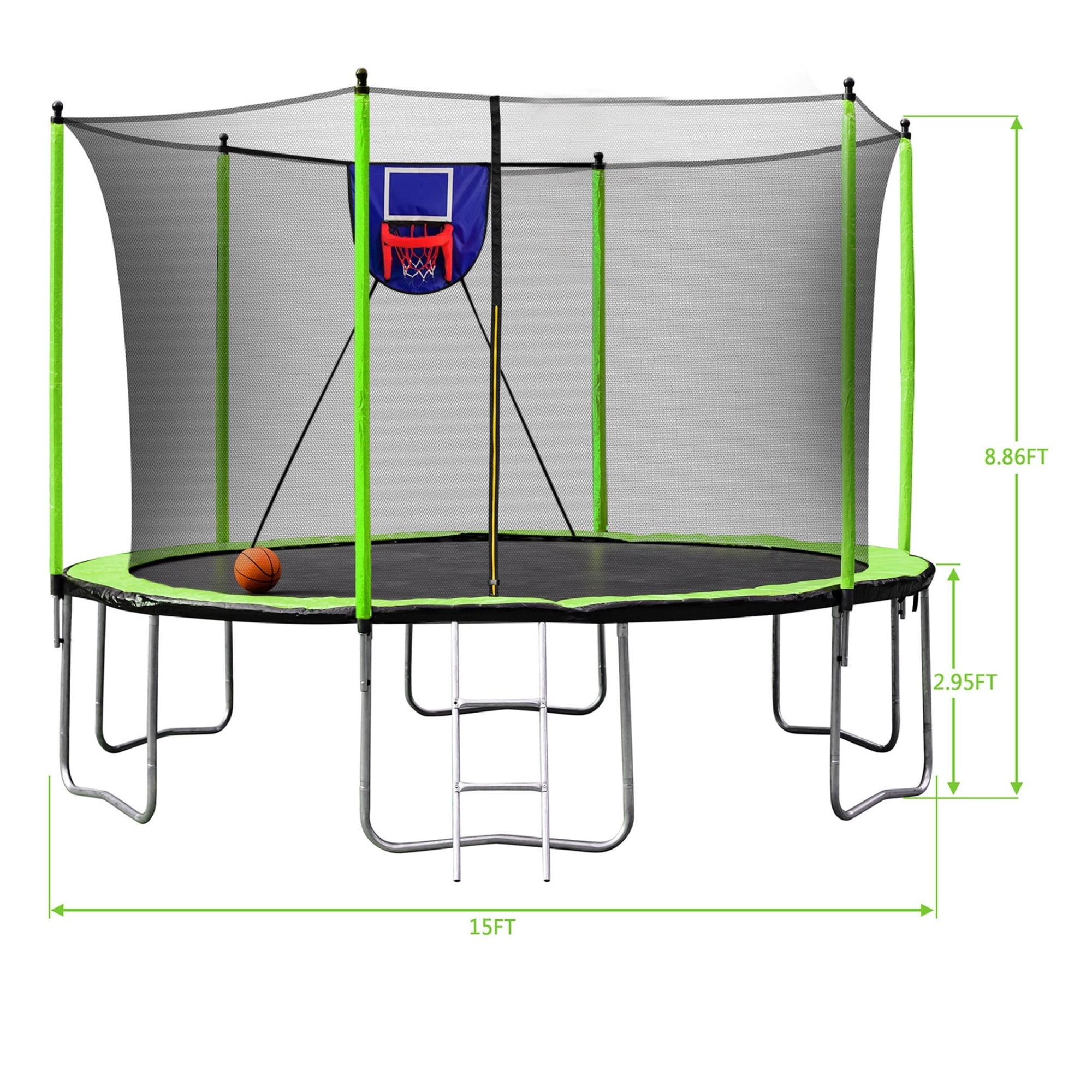 Alvantor 15ft Outdoor Round Trampoline with Basketball Hoop and Safety Enclosure Net (Green, 15 ft) 8tr4z