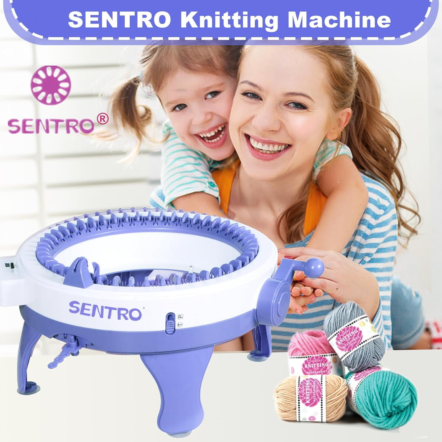Zcvtbye 48-Needle Smart Knitting Machine with Row Counter and Adjustable Tension (Blue, 15.9 in x 14.8 in) 12dvj