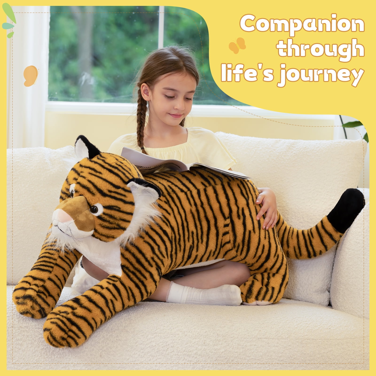 MorisMos Giant Tiger Stuffed Animal Realistic Large Plush Toy (Brown, 43 in) 0x8od