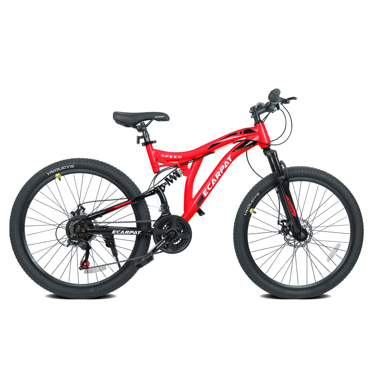 Dcmisas 26-Inch Mountain Bike, 21-Speed Full Suspension Steel Frame with Dual Disc Brakes (Red, 26 in) bi3ug