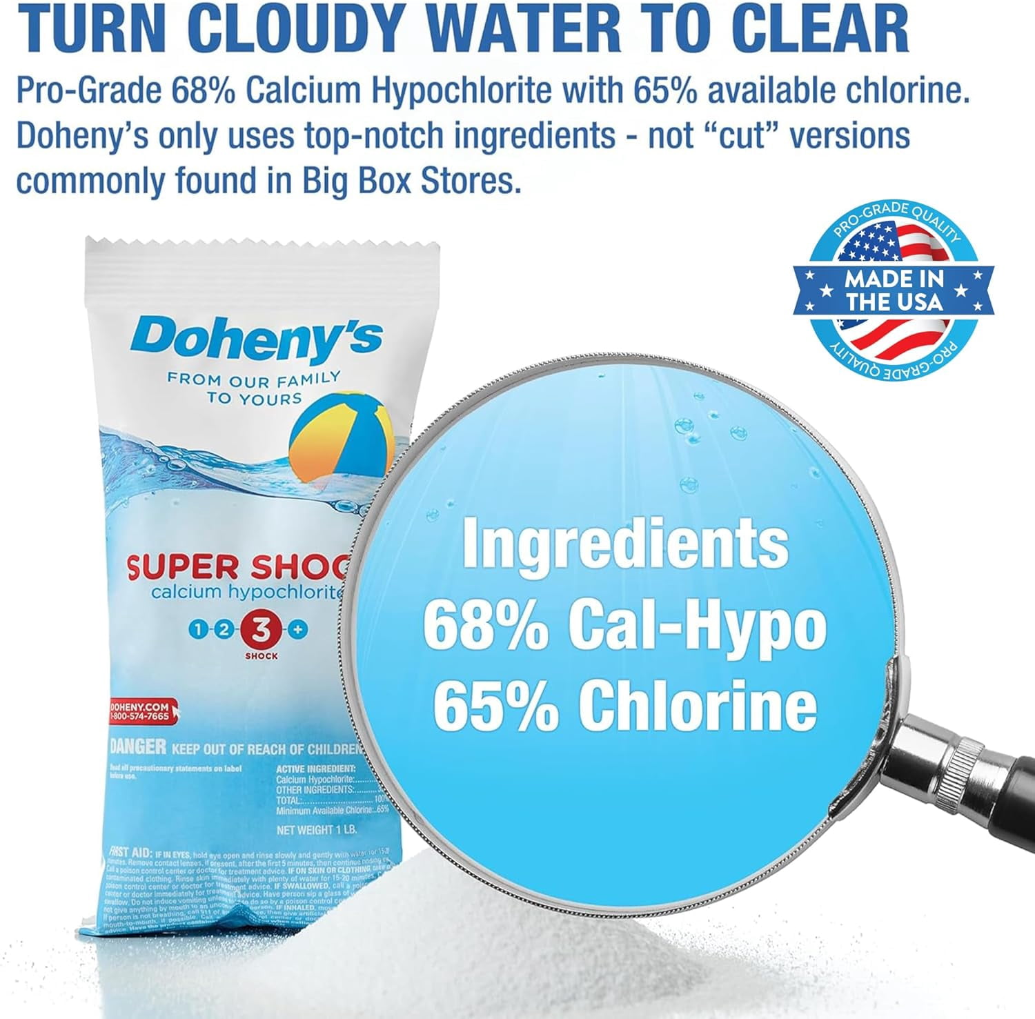 Doheny's 68% Cal-Hypo Pool Shock, Fast-Dissolving Granular Chlorine (White, 24 lb Pack) yp63d