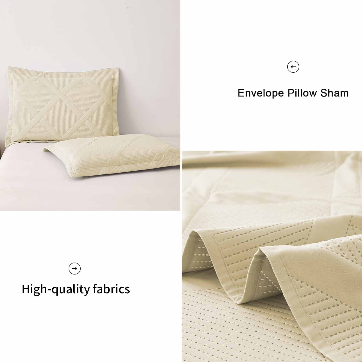 Beartech Solid Color Quilt Set Reversible Lightweight Microfiber Bedspread (Beige, Queen Size) zi8f2