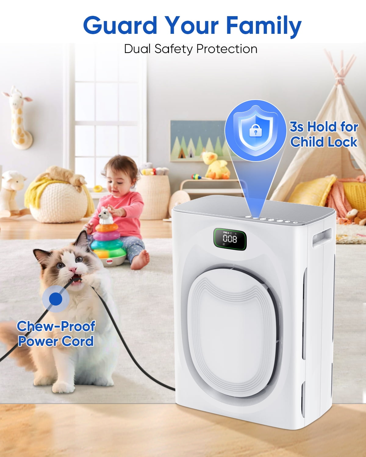 KEN BROWN Smart Air Purifier for Pet Families, H13 HEPA Filter, WiFi Enabled (Brown, 2500 sq ft) y5t7m