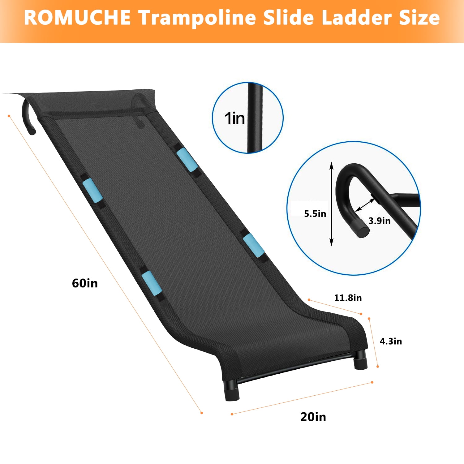 ROMUCHE Trampoline Slide and Ladder Attachment with Safety Handles (Black, 60 in x 20 in) loyu3