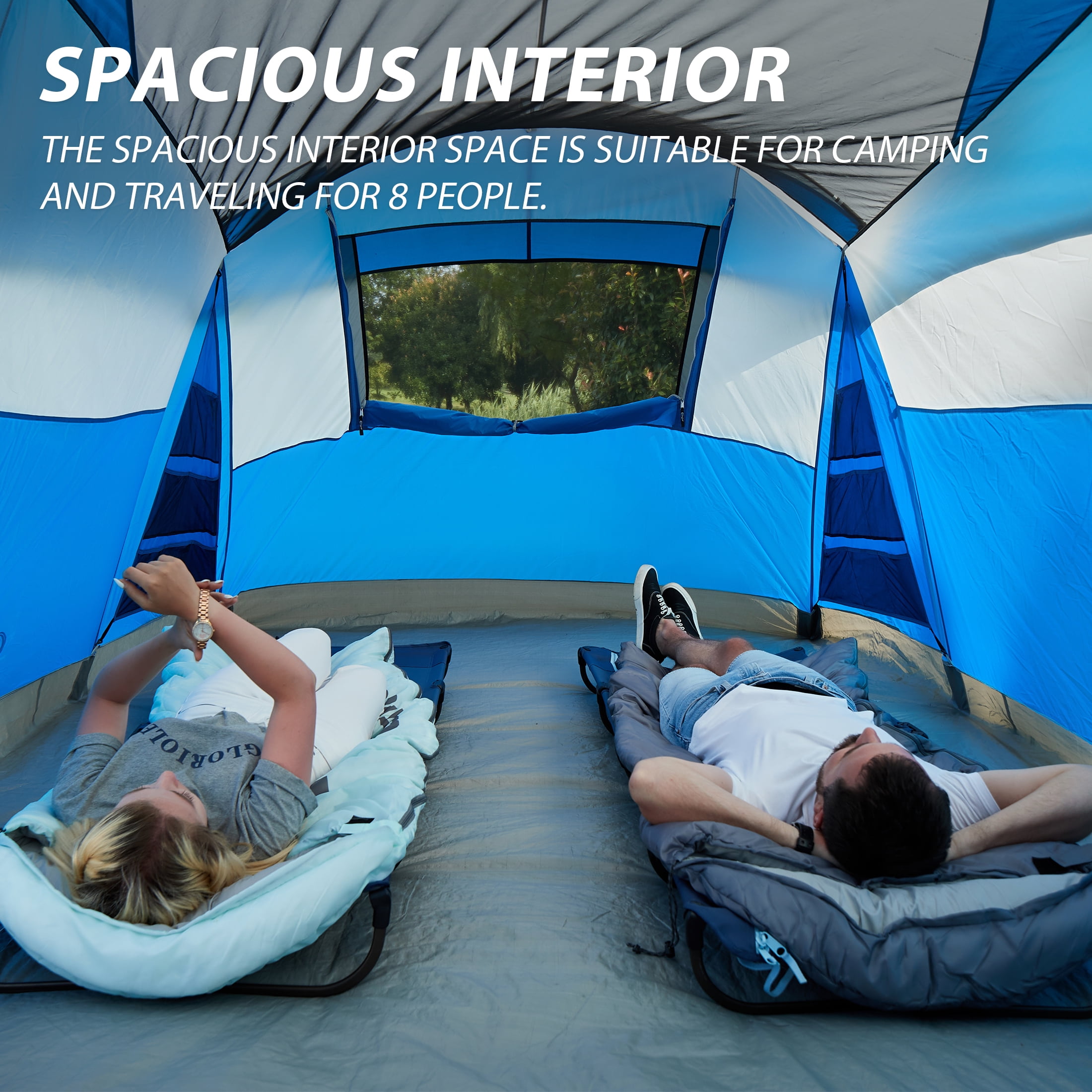 Portal 8 Person Camping Tent, Large Cabin Tent with Screen Porch and Rainfly (Blue, 20ft x 8ft x 74in) f2xnv