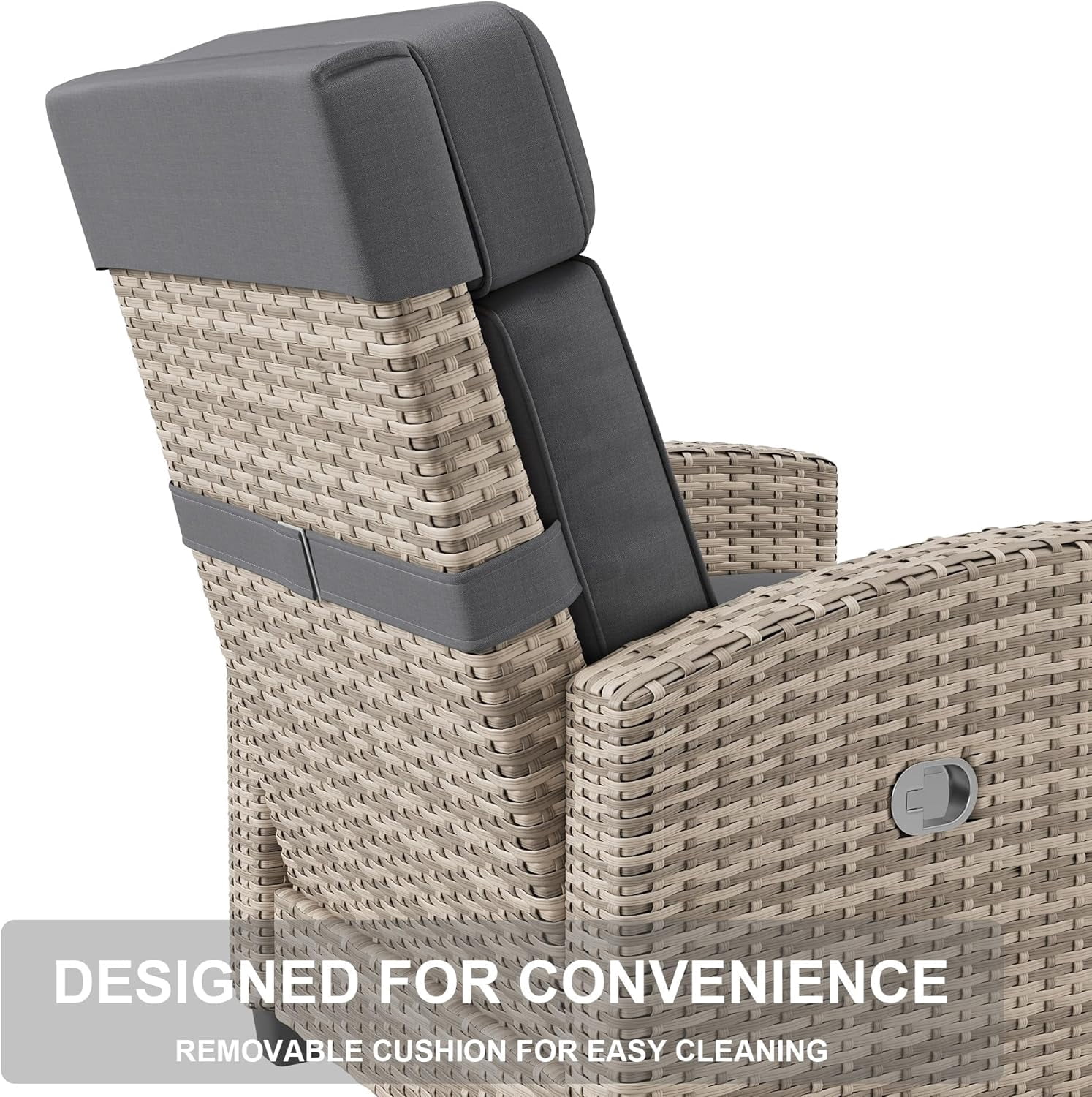 Homhougo Outdoor Rattan Recliner Chair Set (2-Piece, Grey, Adjustable 150° Lay Flat Lounge with Side Table) l8vku
