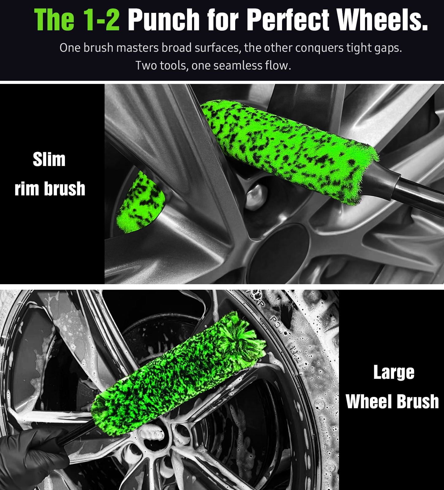 YeewayVeh 3-Piece Car Wheel Cleaning Brush Kit, Scratch-Free Rim Detailer Set (Green, 3-Piece Set) ke32n